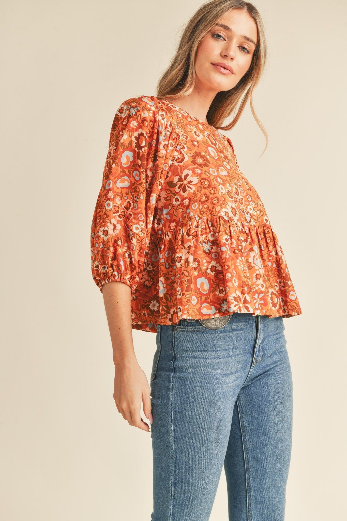 Orange Floral Print Babydoll Top sold by Pinkblush product image thumbnail 2