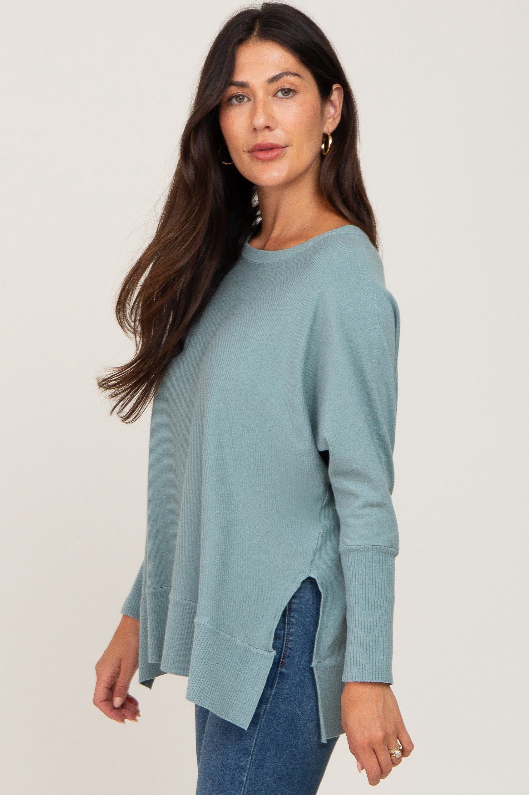 Jade Dolman Sleeve Side Slit Sweater sold by Pinkblush product image thumbnail 2