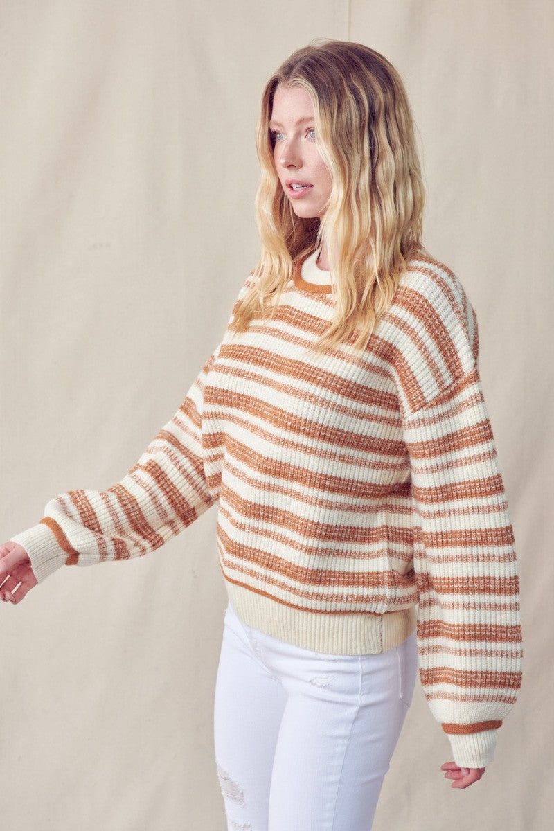 Warm Taupe Tone To Tone Stripe Design Knit Pullover sold by Pinkblush product image thumbnail 2