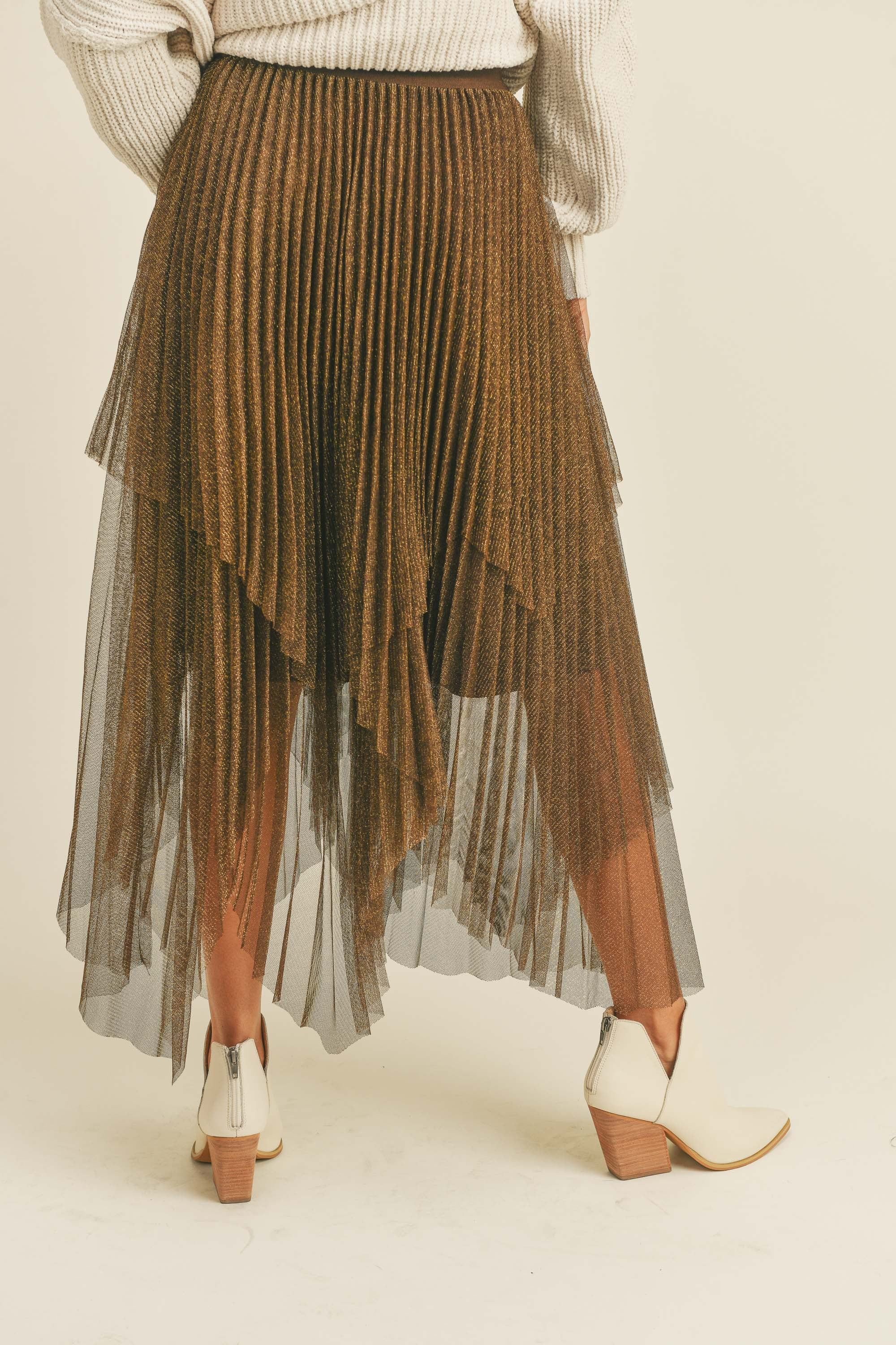 Bronze Metallic Mesh Pleated Skirt sold by Pinkblush product image thumbnail 4