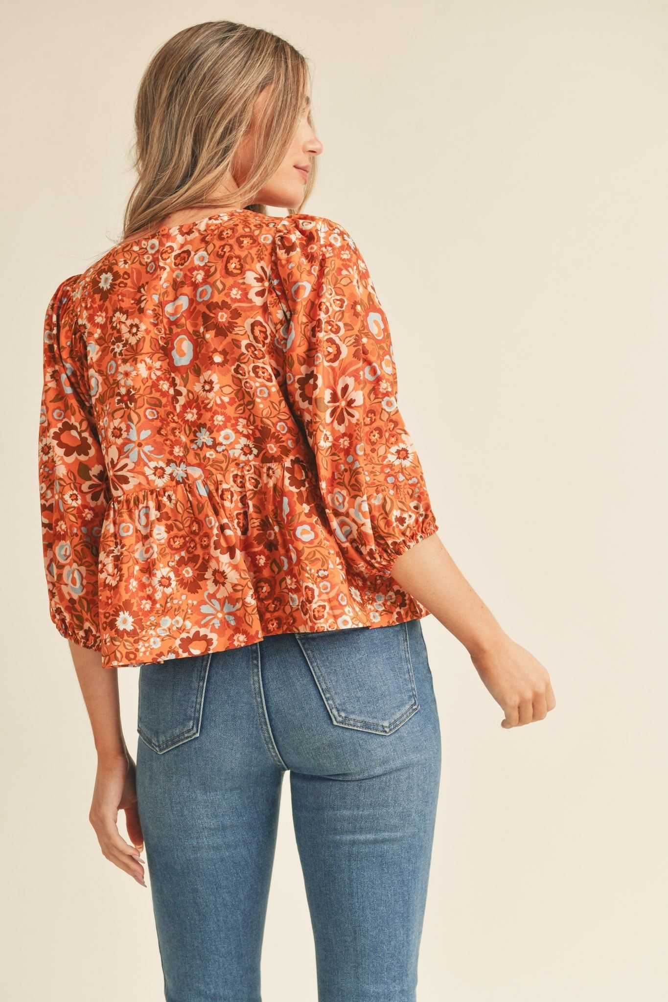 Orange Floral Print Babydoll Top sold by Pinkblush product image thumbnail 3