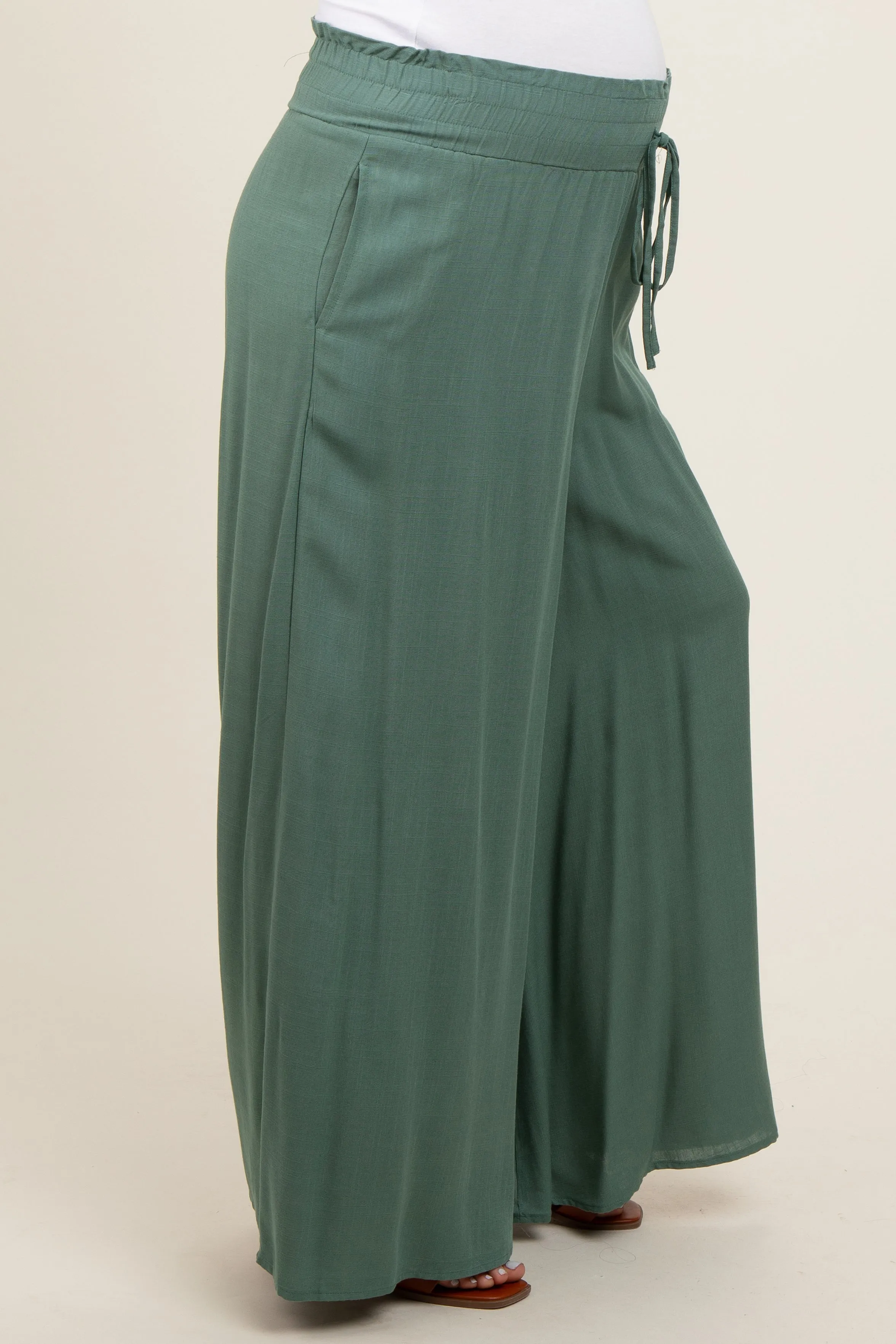 Olive Wide Leg Smocked Lightweight Maternity Pants sold by Pinkblush product image thumbnail 3