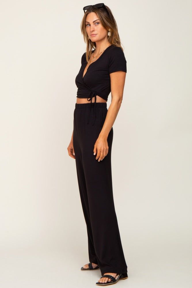Black Wrap Crop Top and Wide Leg Pant Set sold by Pinkblush product image thumbnail 2