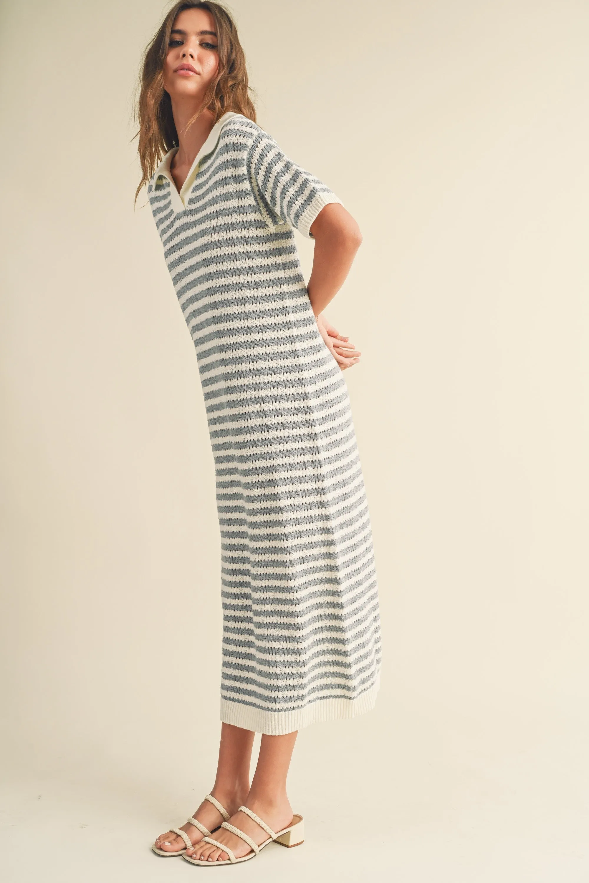 Blue Collared Knit Maxi Dress sold by Pinkblush product image thumbnail 2