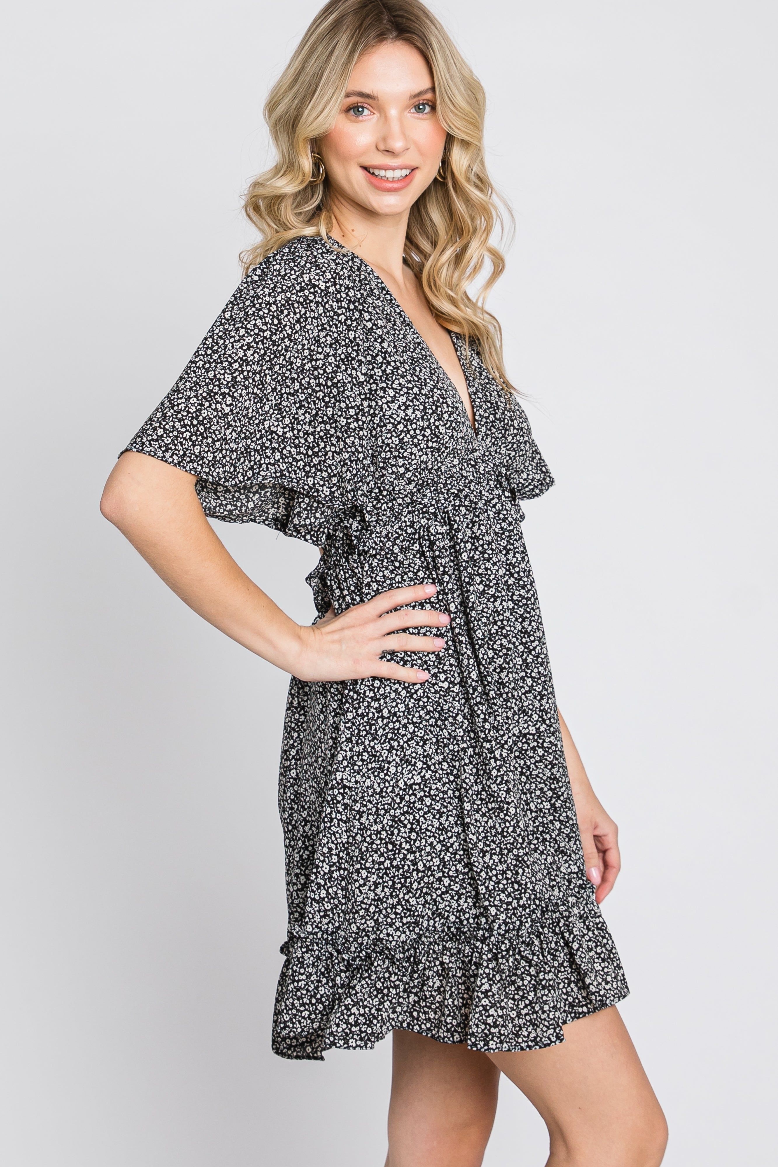 Black Floral Ruffle Accent Cutout Dress sold by Pinkblush product image thumbnail 5