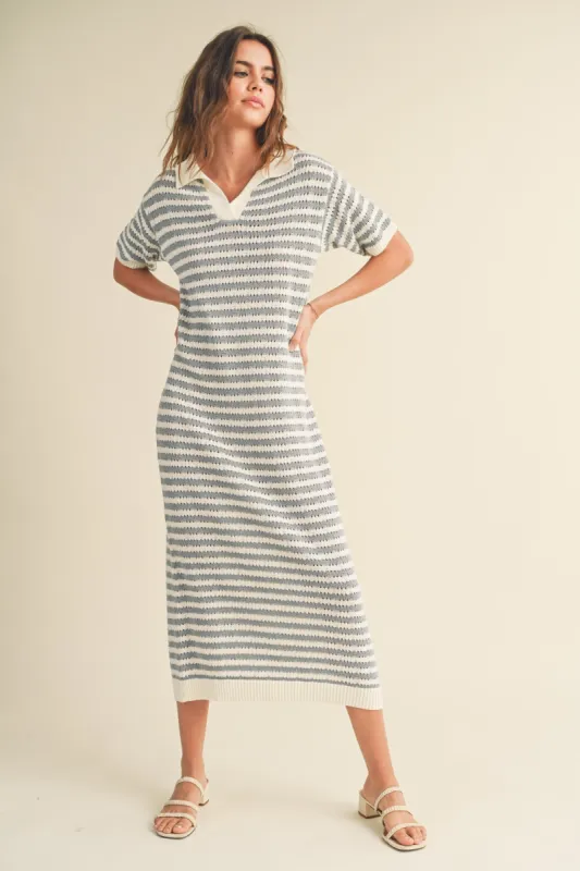 Blue Collared Knit Maxi Dress sold by Pinkblush