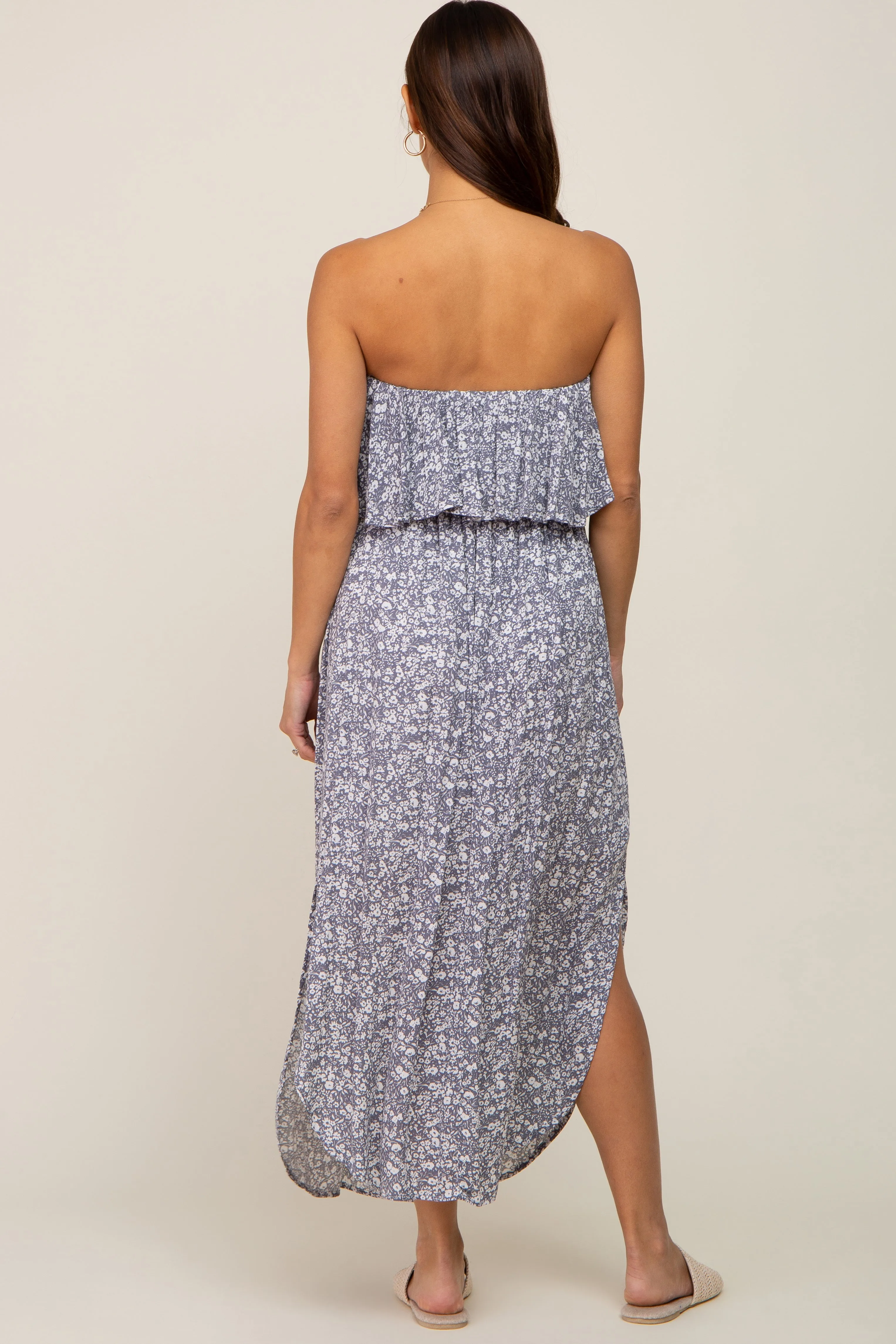 Grey Floral Strapless Hi-Lo Maternity Midi Dress sold by Pinkblush product image thumbnail 3