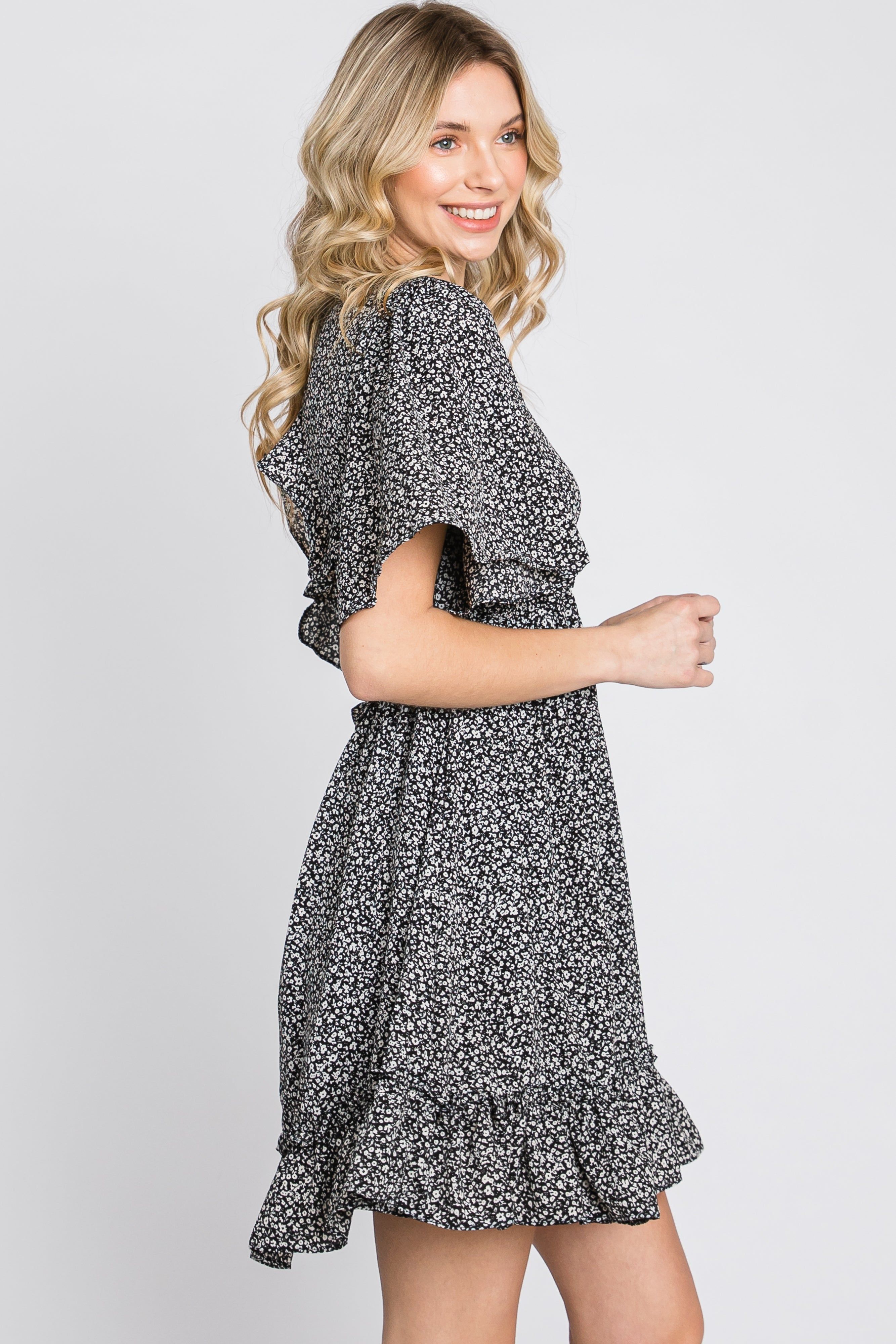 Black Floral Ruffle Accent Cutout Dress sold by Pinkblush product image thumbnail 4
