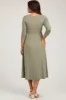Light Olive Square Neck 3/4 Sleeve Maternity Midi Dress sold by Pinkblush