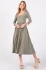 Light Olive Square Neck 3/4 Sleeve Maternity Midi Dress sold by Pinkblush