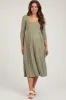 Light Olive Square Neck 3/4 Sleeve Maternity Midi Dress sold by Pinkblush