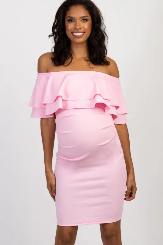 Pink Off Shoulder Fitted Maternity Dress sold by Pinkblush