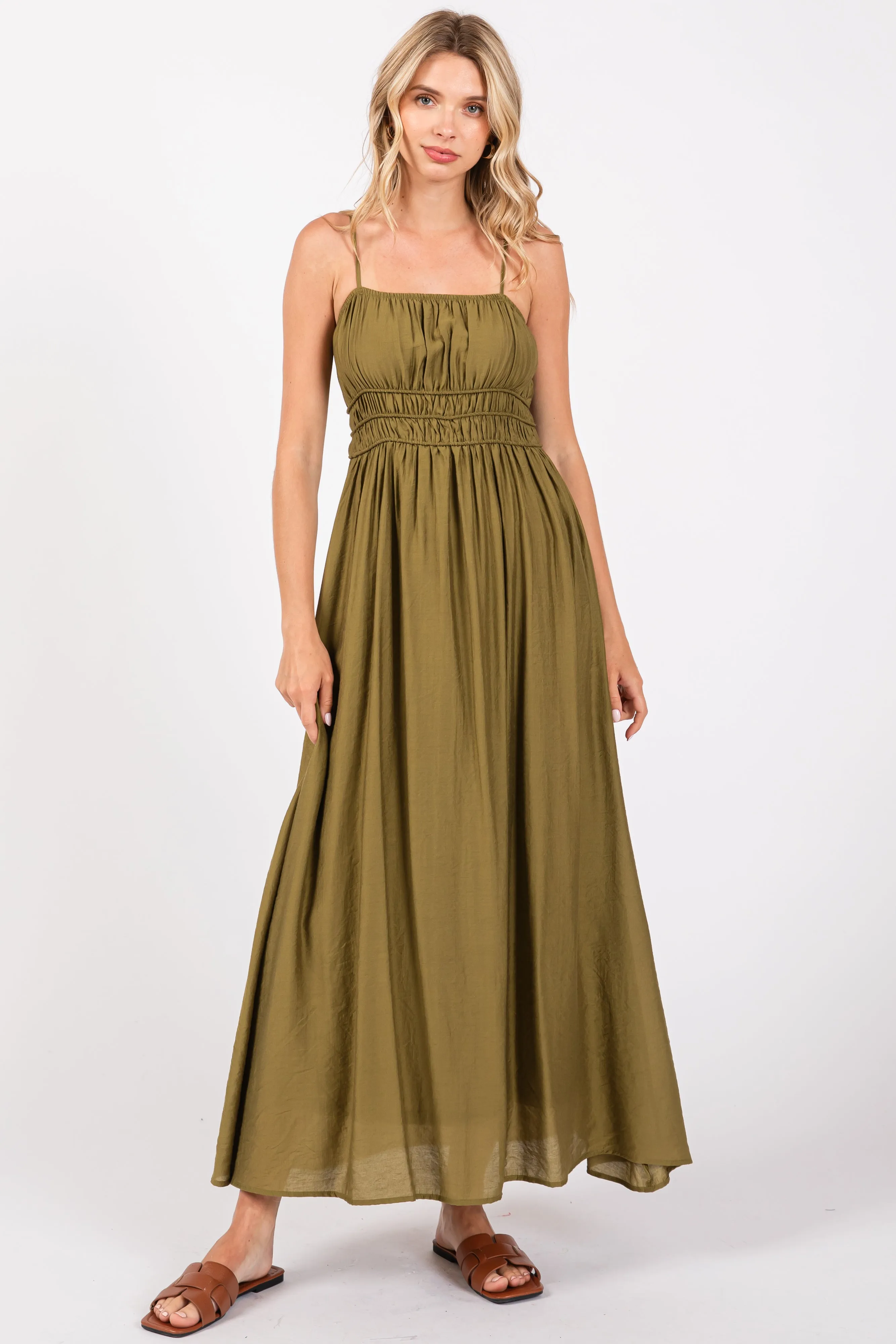 Olive Sleeveless Square Neckline Maxi Dress sold by Pinkblush product image thumbnail 2