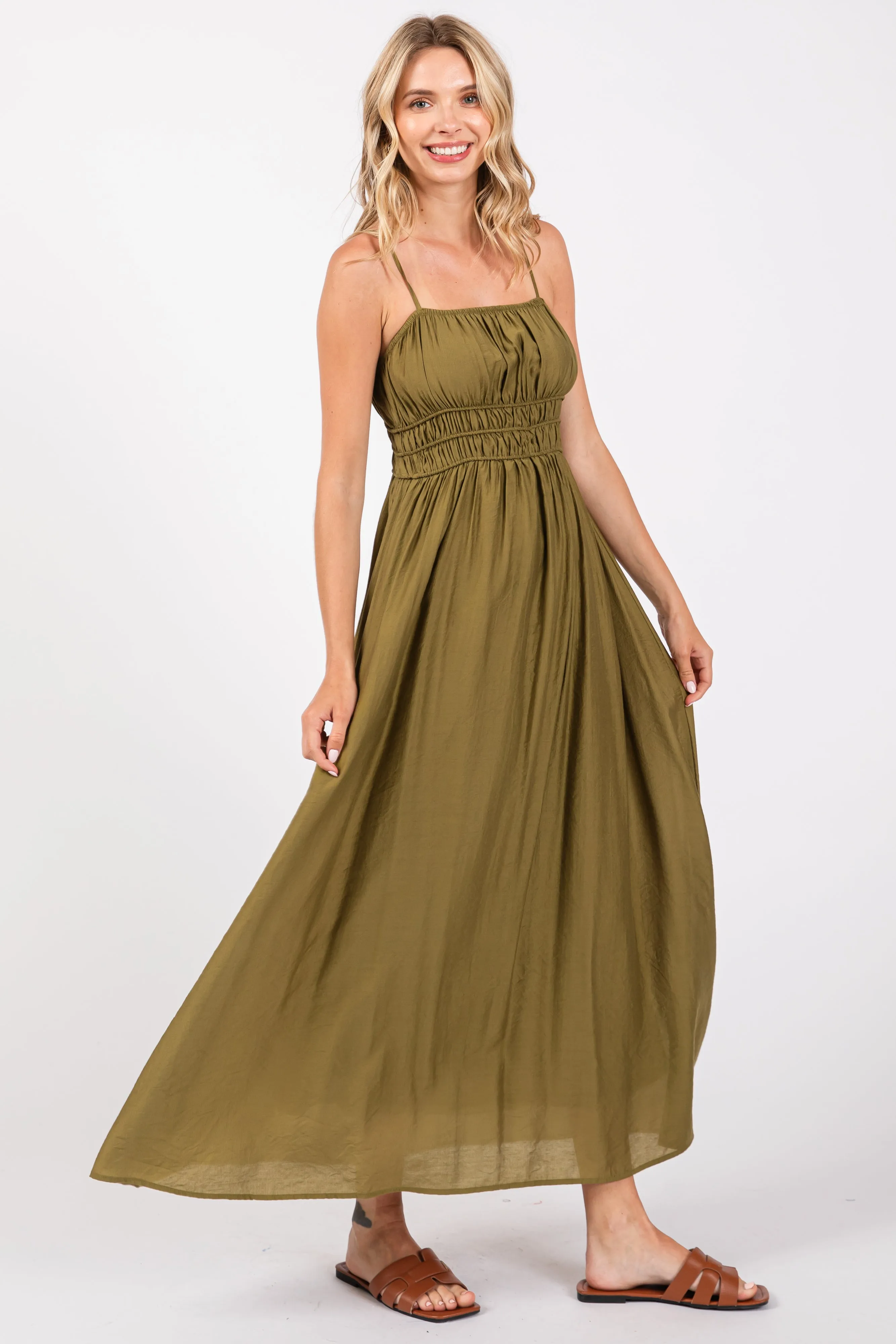 Olive Sleeveless Square Neckline Maxi Dress sold by Pinkblush product image thumbnail 3