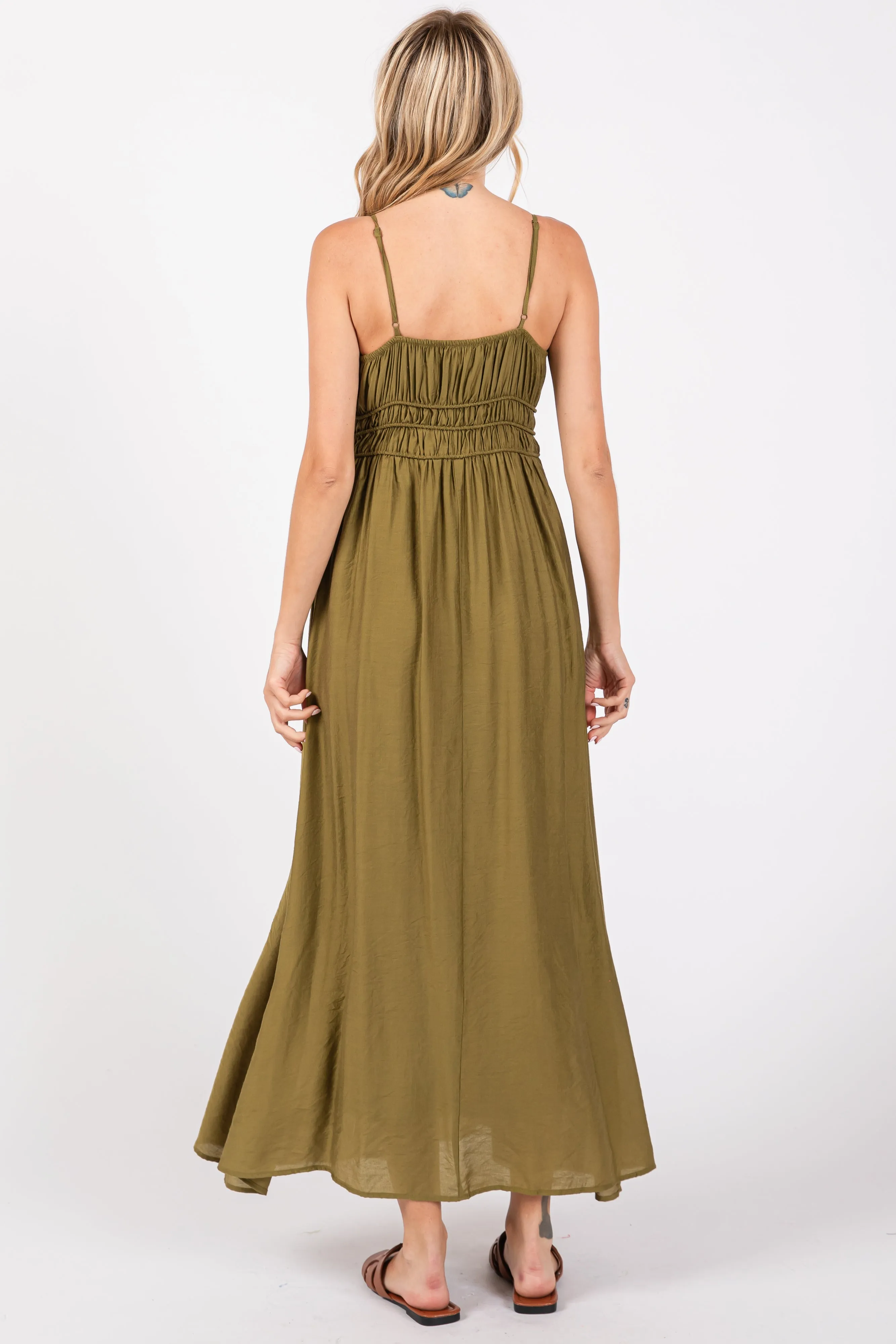 Olive Sleeveless Square Neckline Maxi Dress sold by Pinkblush product image thumbnail 4