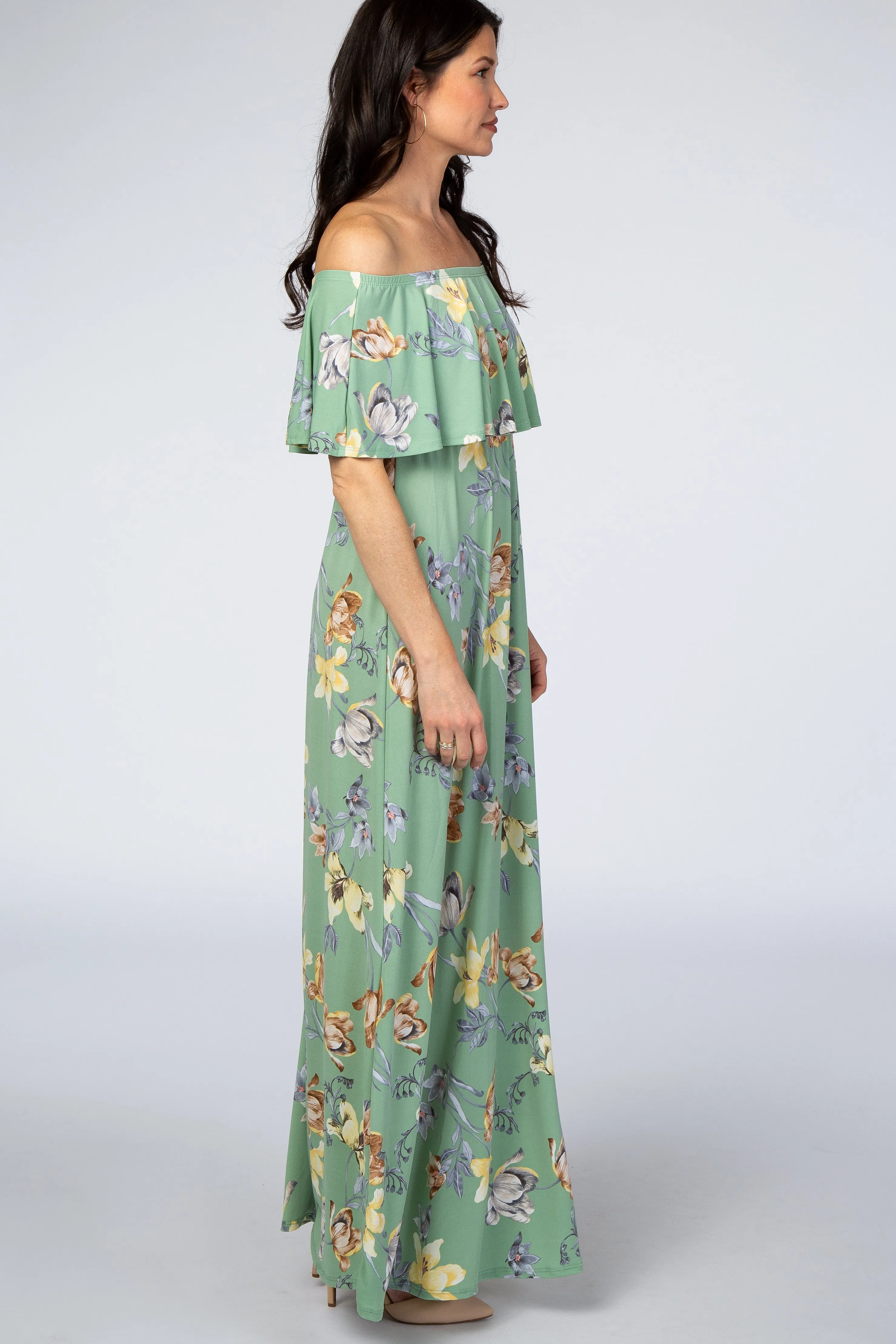 Sage Floral Off Shoulder Maxi Dress sold by Pinkblush product image thumbnail 2