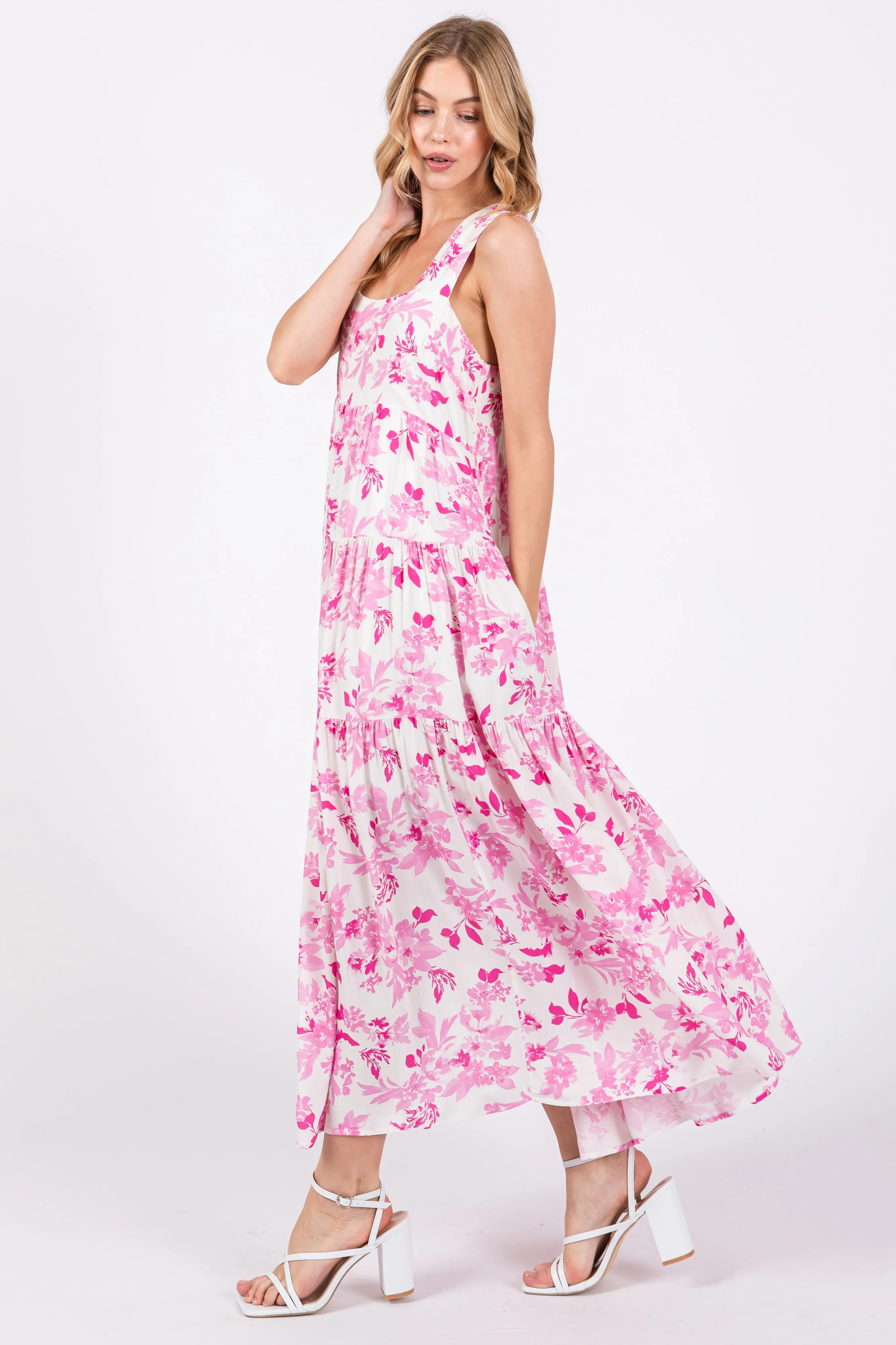 Pink Floral Sleeveless Tiered Maxi Dress sold by Pinkblush product image thumbnail 2