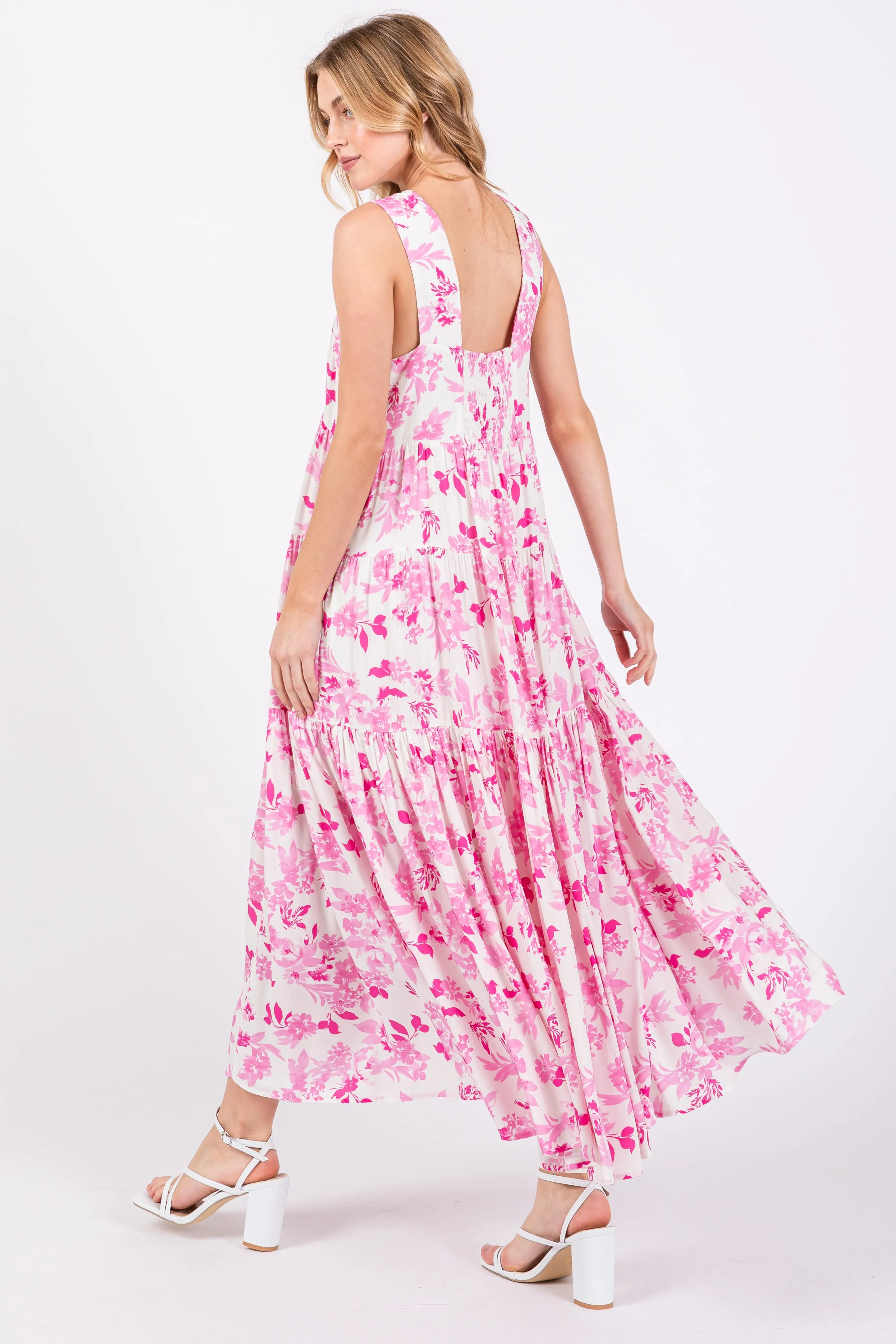 Pink Floral Sleeveless Tiered Maxi Dress sold by Pinkblush product image thumbnail 3