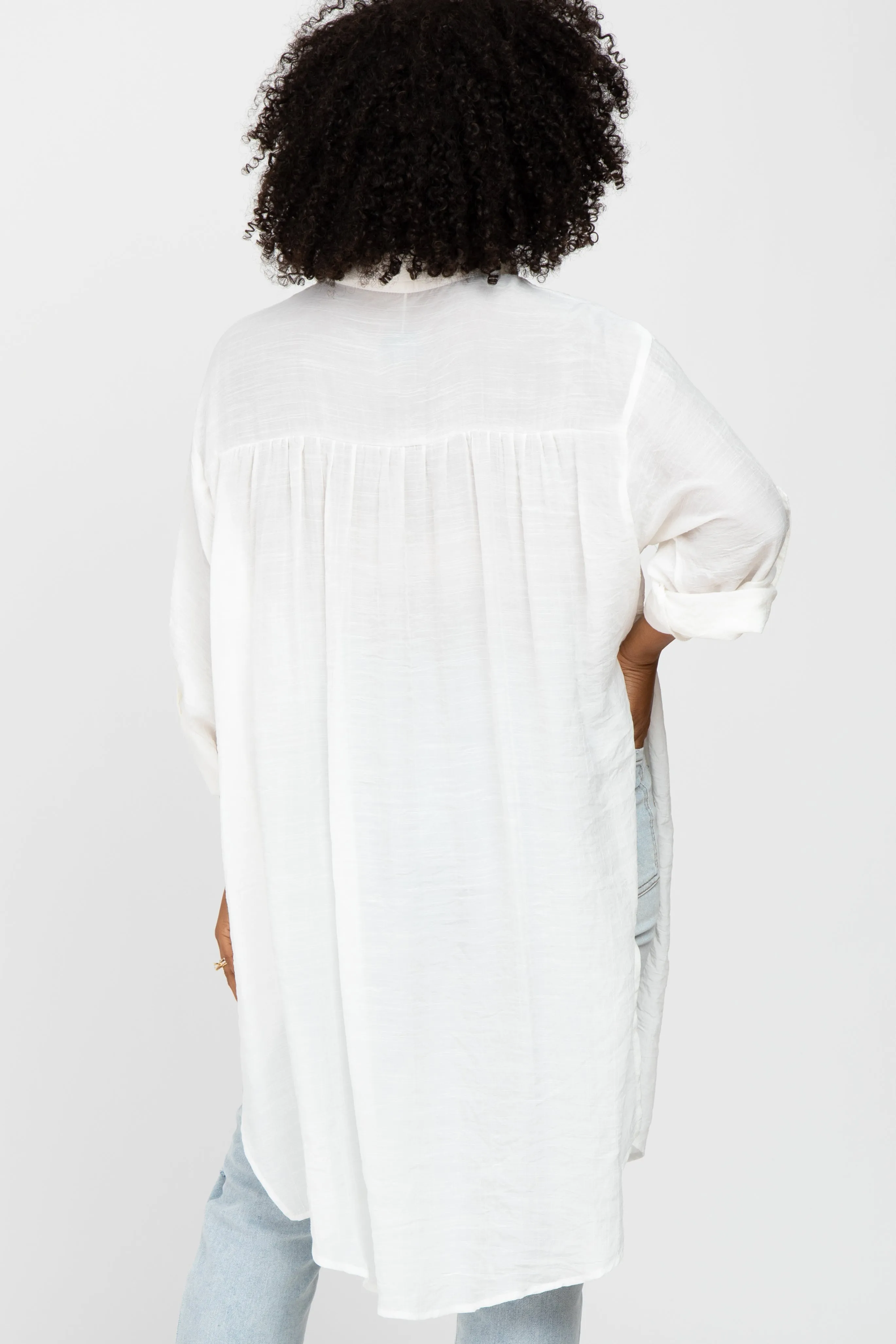 Ivory Button Front Side Slit Oversized Blouse sold by Pinkblush product image thumbnail 4