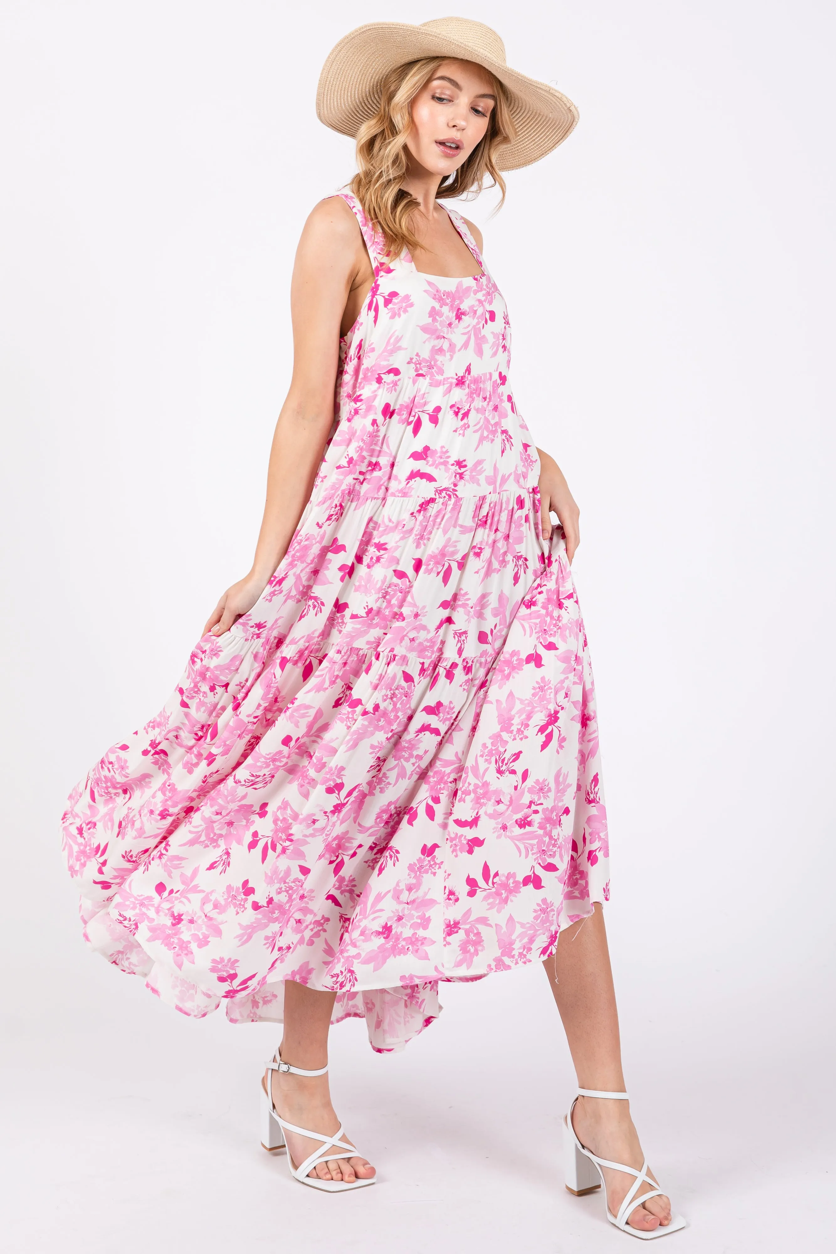 Pink Floral Sleeveless Tiered Maxi Dress sold by Pinkblush product image thumbnail 4