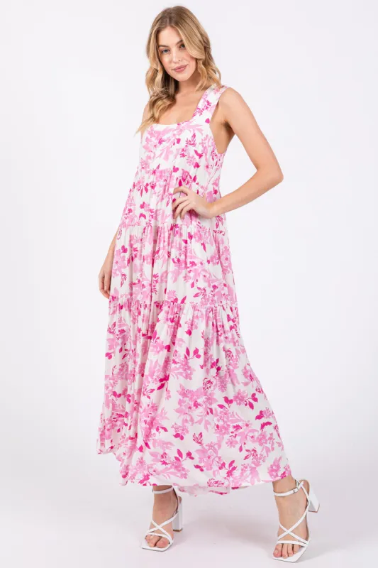 Pink Floral Sleeveless Tiered Maxi Dress sold by Pinkblush