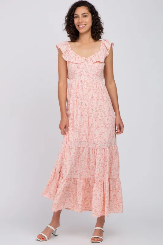 Pink Floral Ruffle Tiered Maxi Dress sold by Pinkblush