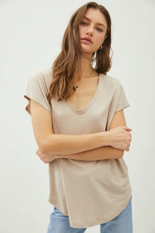Beige V-Neck Top sold by Pinkblush