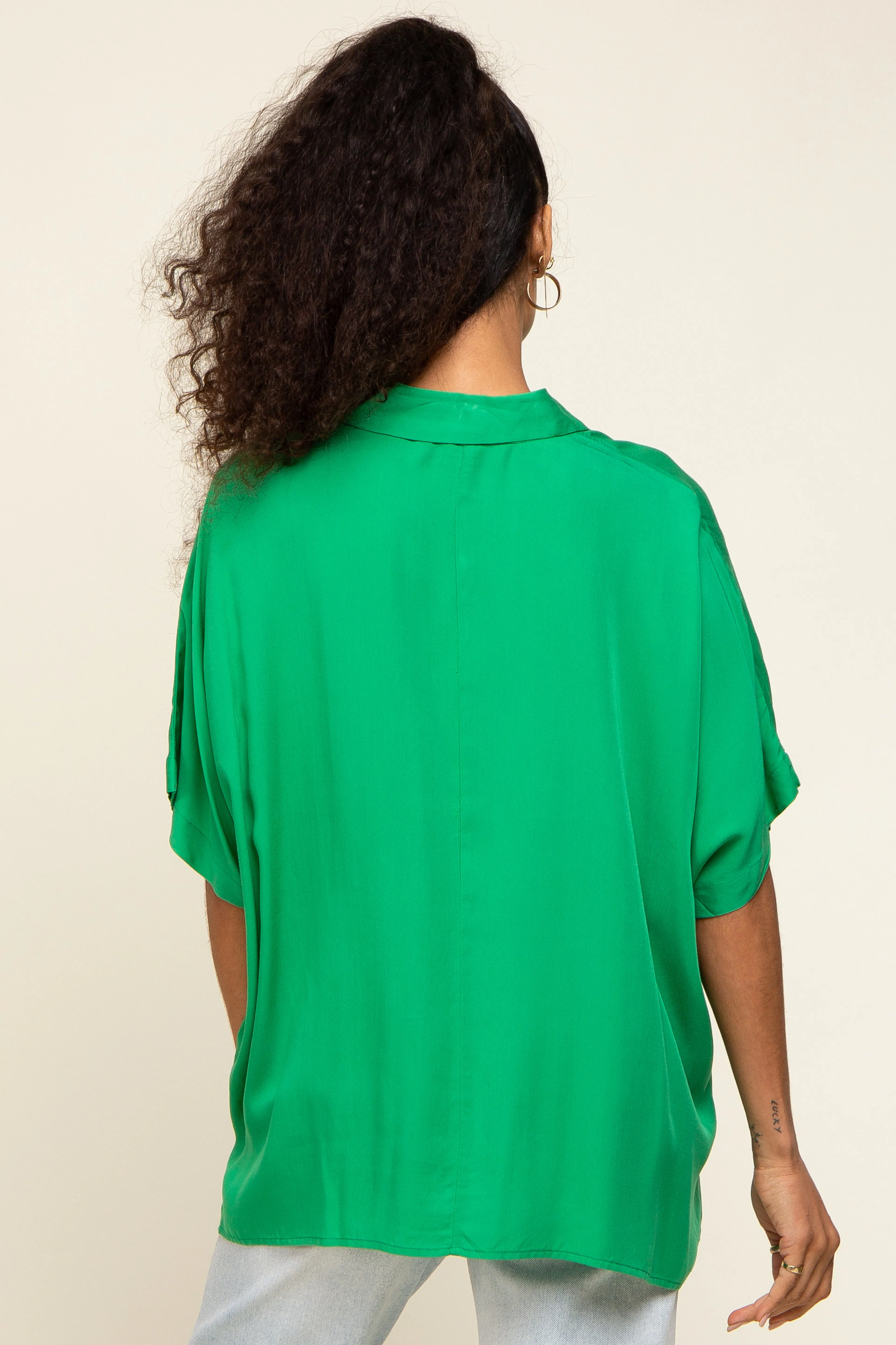Green Button Up Dolman Short Sleeve Top sold by Pinkblush product image thumbnail 3