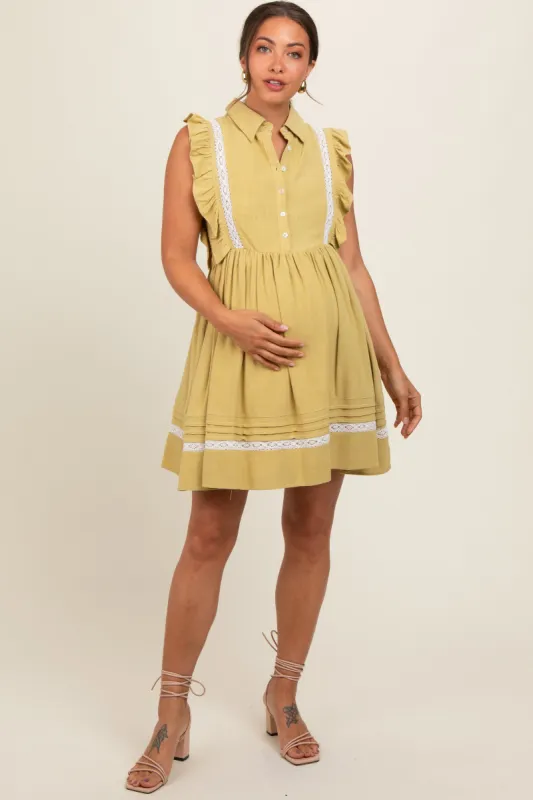 Lime Button Front Flutter Sleeve Maternity Mini Dress sold by Pinkblush