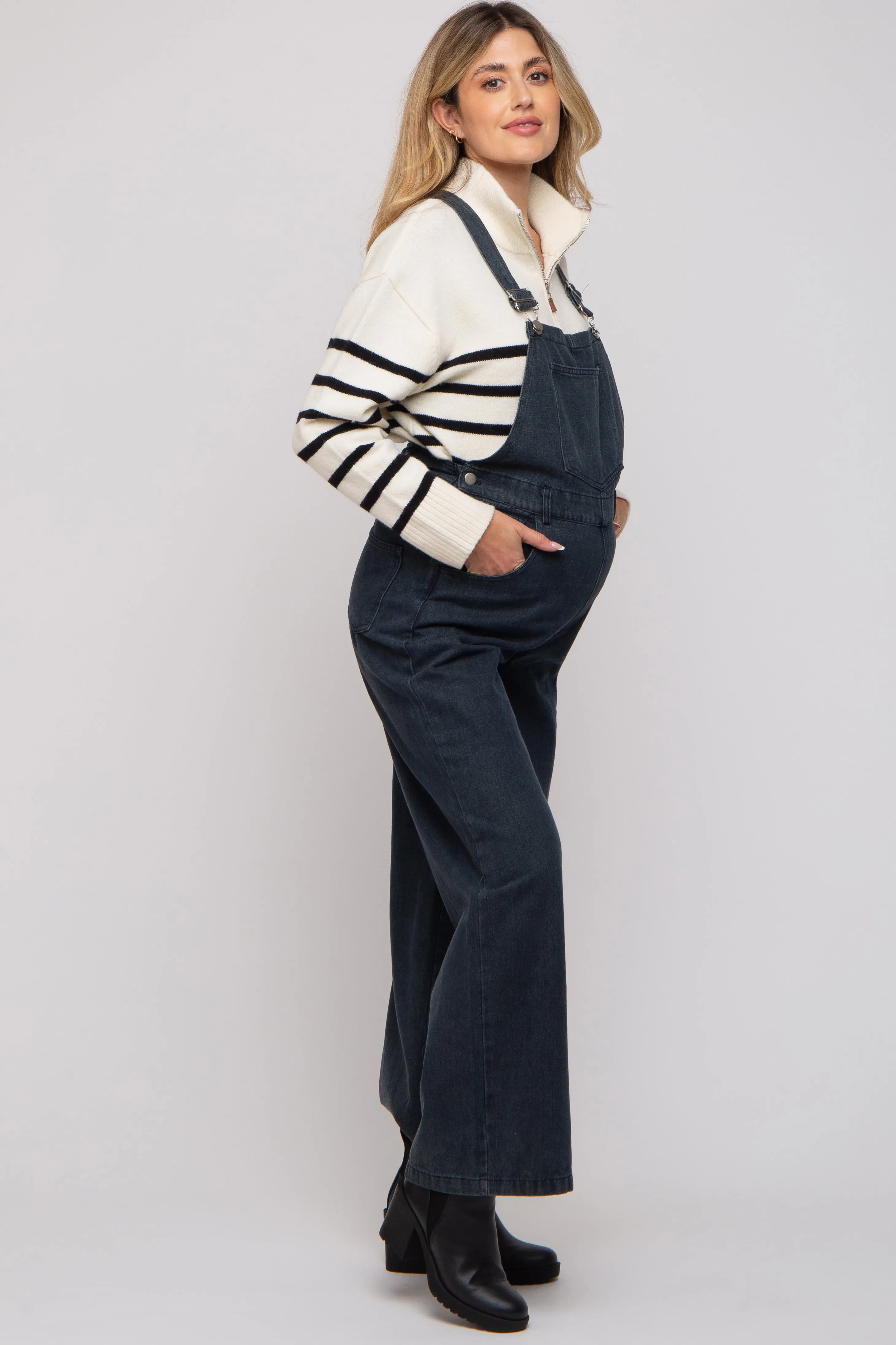 Faded Black Front Pocket Maternity Overalls sold by Pinkblush product image thumbnail 2