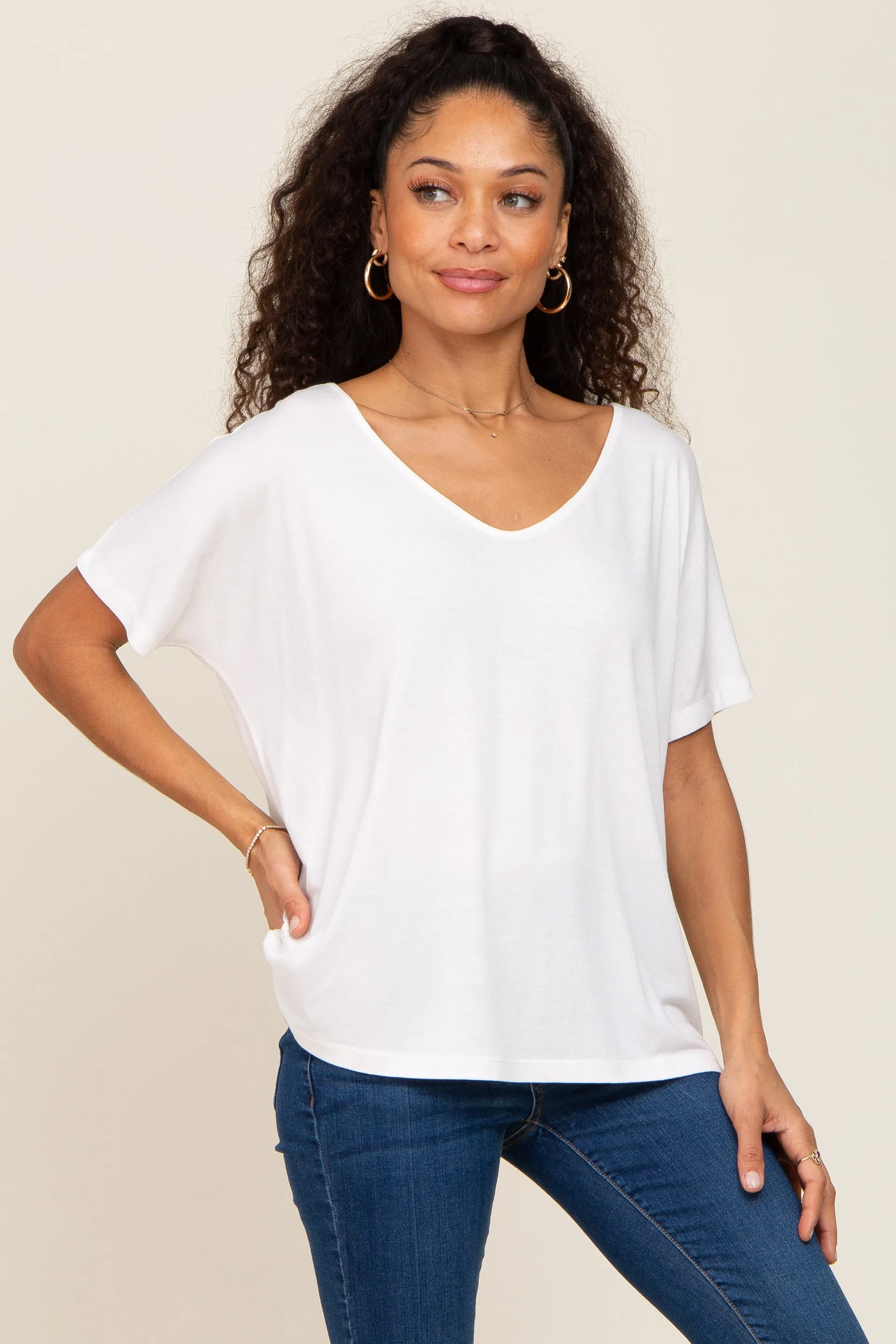 Ivory V-Neck Maternity Dolman Sleeve Top sold by Pinkblush product image thumbnail 5