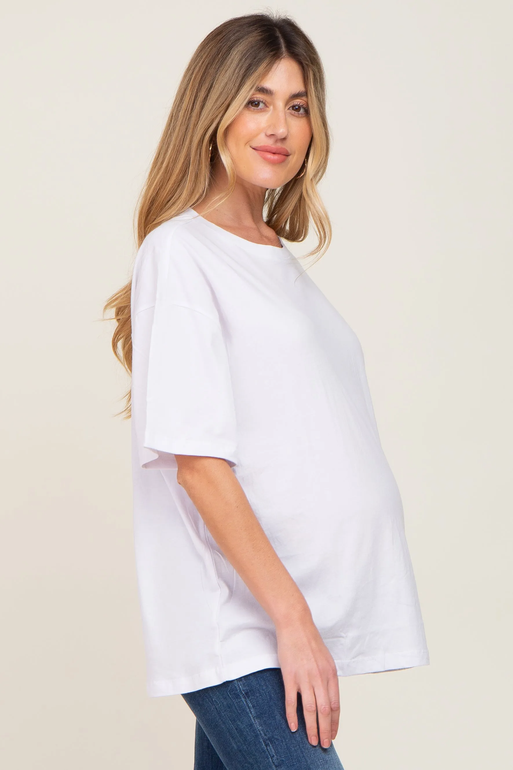White Basic Oversized Maternity Tee sold by Pinkblush product image thumbnail 2