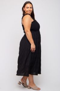 Black Smocked Square Neck Plus Midi Dress sold by Pinkblush