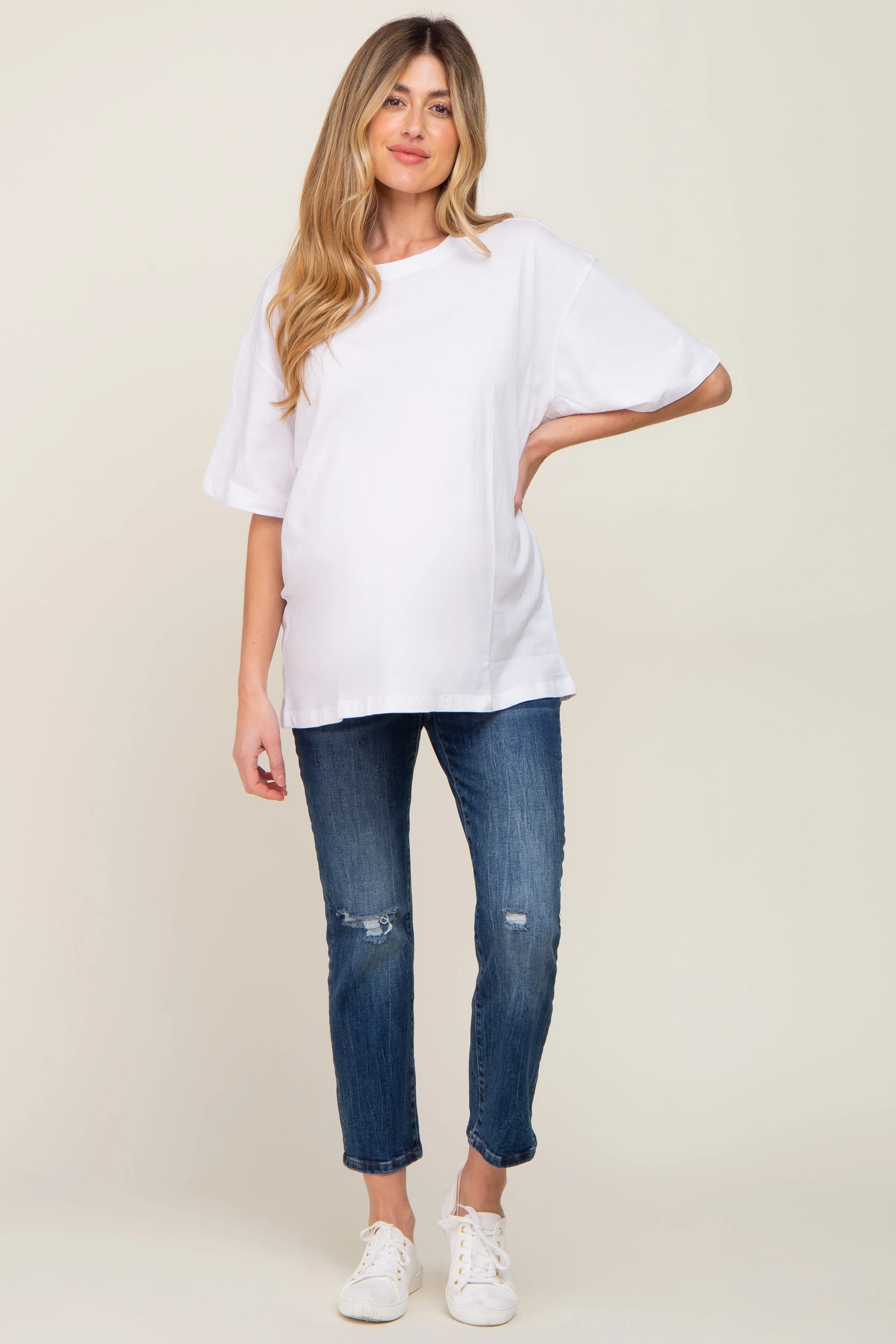 White Basic Oversized Maternity Tee sold by Pinkblush product image thumbnail 4