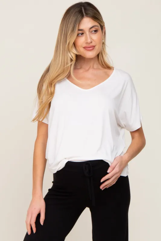 Ivory V-Neck Maternity Dolman Sleeve Top sold by Pinkblush