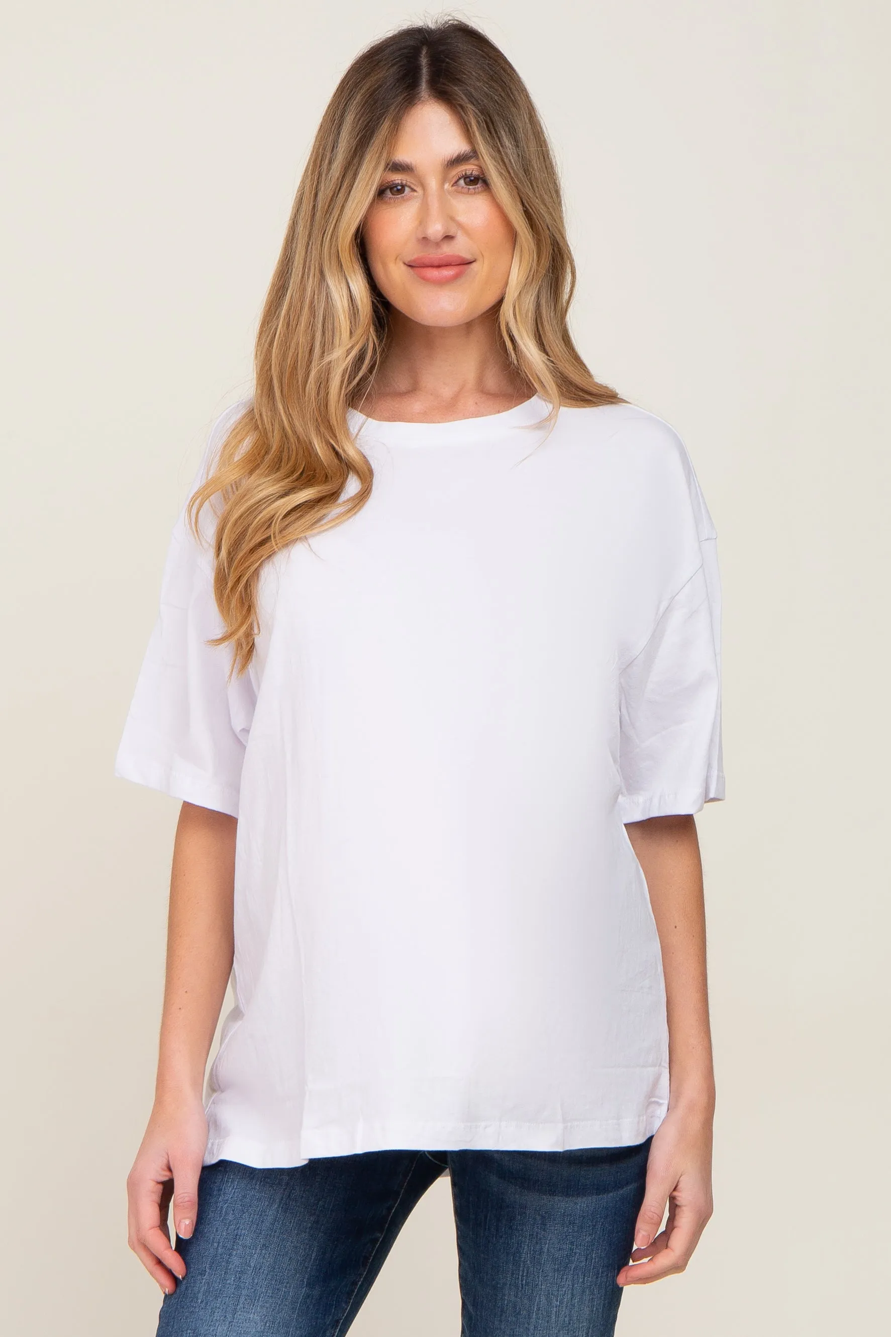 White Basic Oversized Maternity Tee sold by Pinkblush