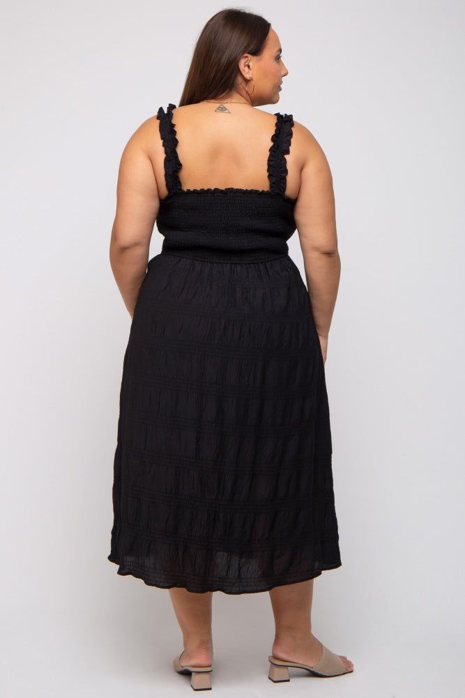 Black Smocked Square Neck Plus Midi Dress sold by Pinkblush product image thumbnail 3