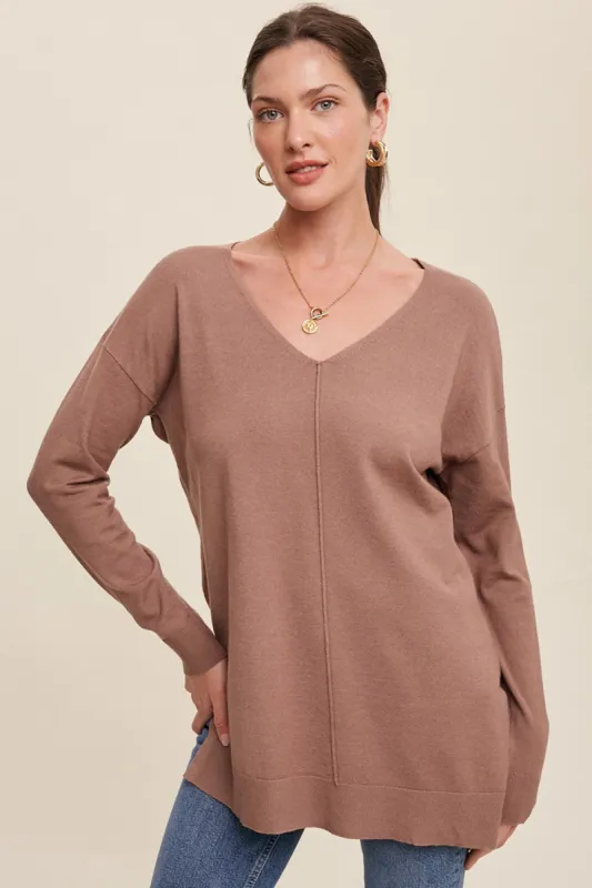Mocha Oversized Knit Side Slit Top sold by Pinkblush