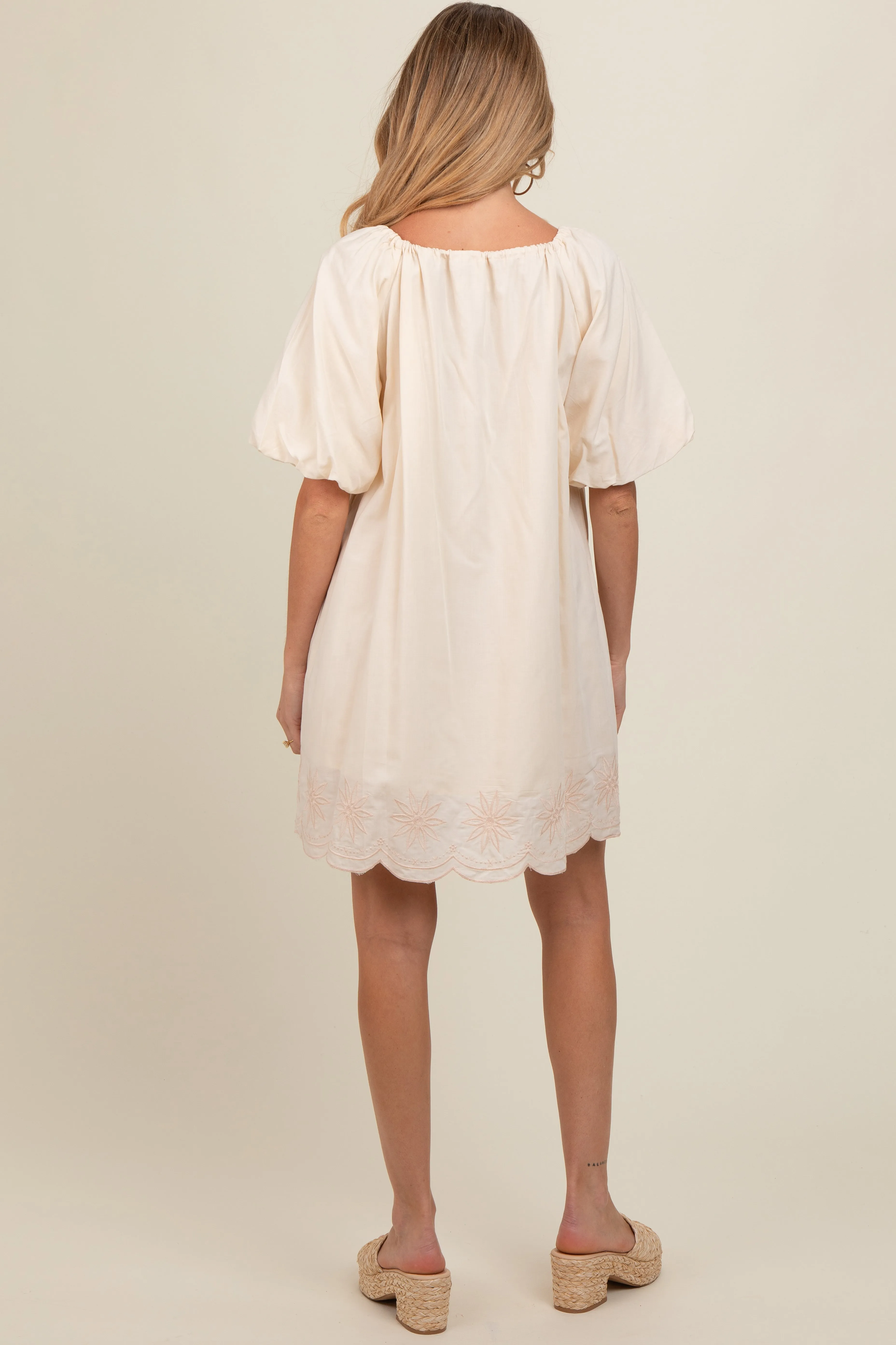 Cream Embroidered Puff Sleeve Maternity Dress sold by Pinkblush product image thumbnail 3