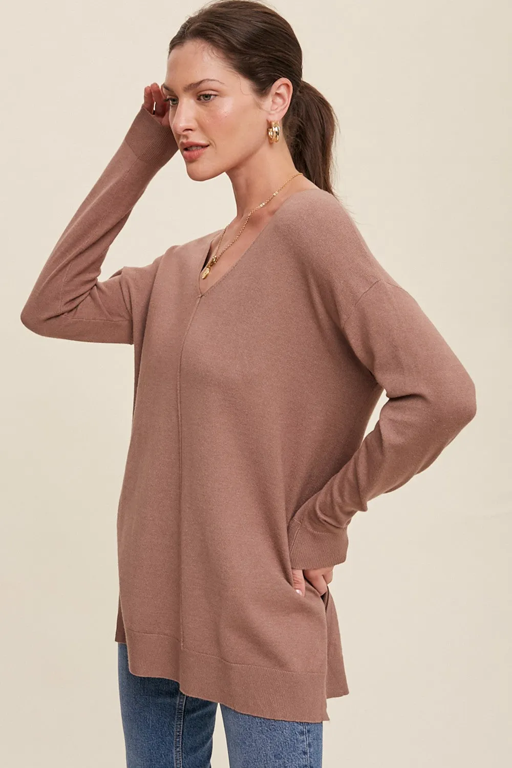 Mocha Oversized Knit Side Slit Top sold by Pinkblush product image thumbnail 2