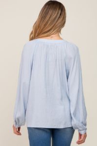 Light Blue Button Front Long Puff Sleeve Maternity Top sold by Pinkblush