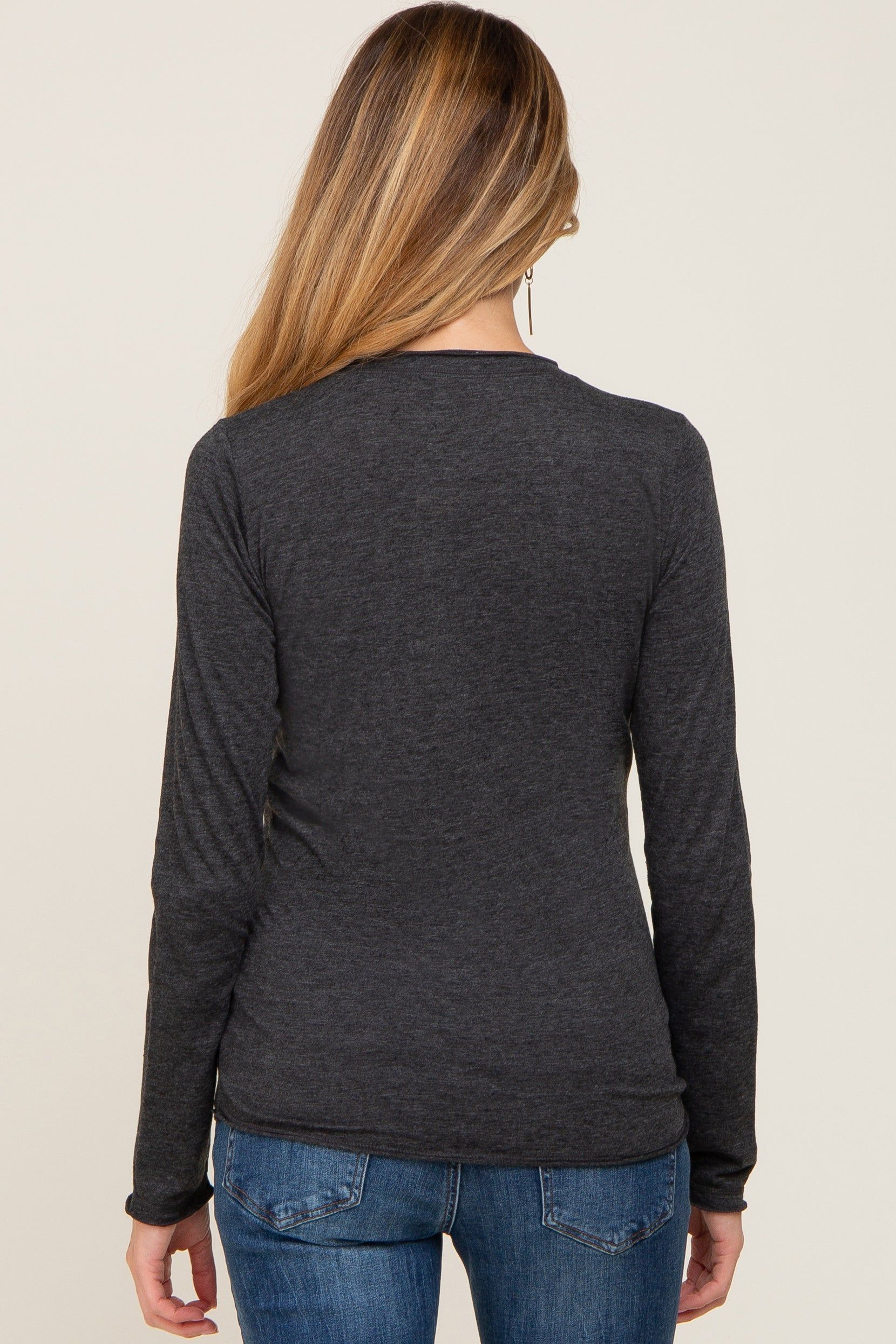 Charcoal Basic Raw Hem Maternity Long Sleeve Top sold by Pinkblush product image thumbnail 3
