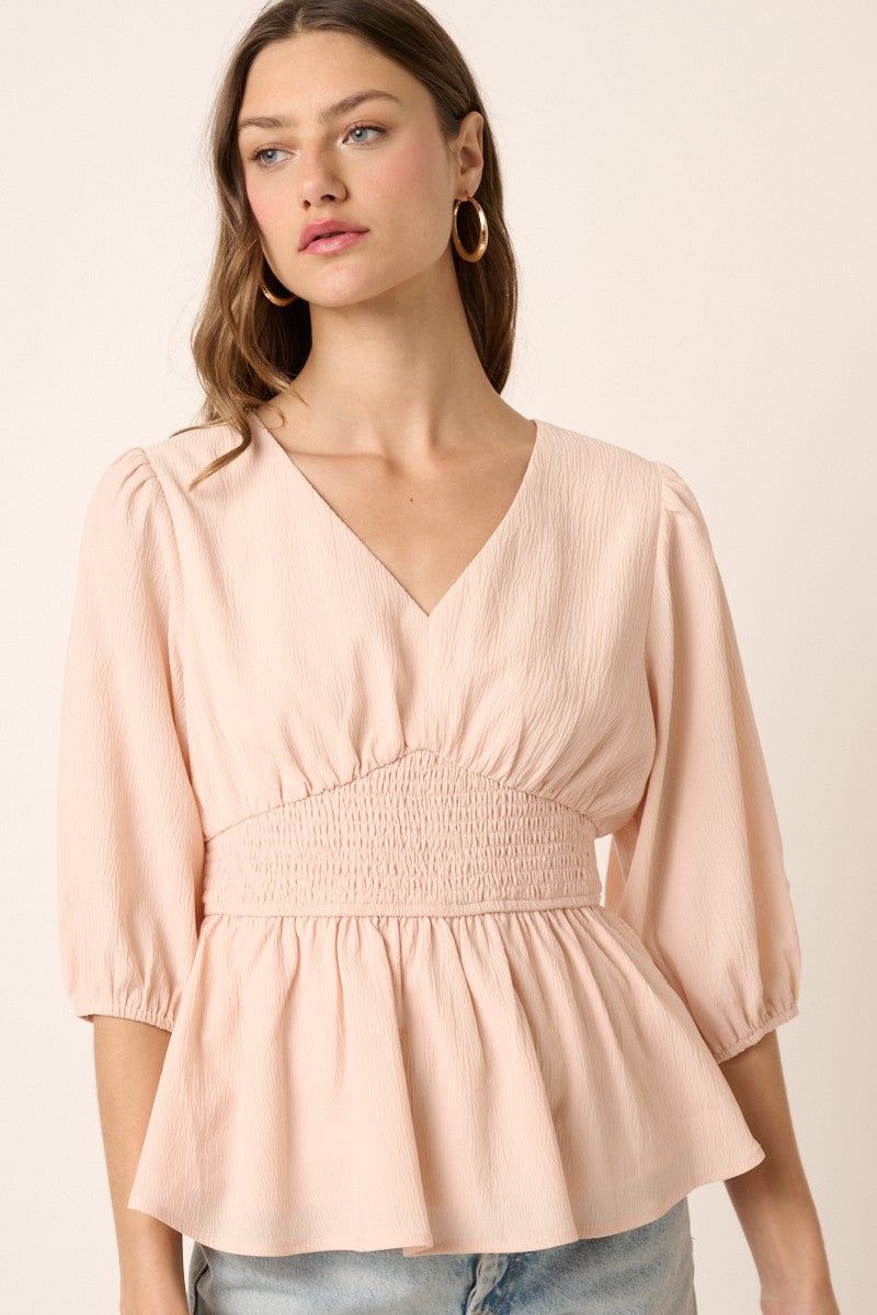 Blush Smocking Detail Peplum Blouse sold by Pinkblush product image thumbnail 4
