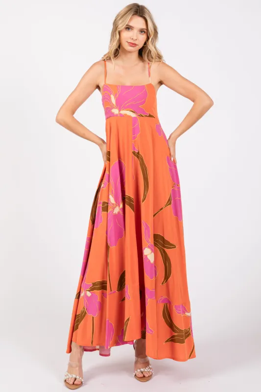 Orange Floral Sleeveless Dress sold by Pinkblush
