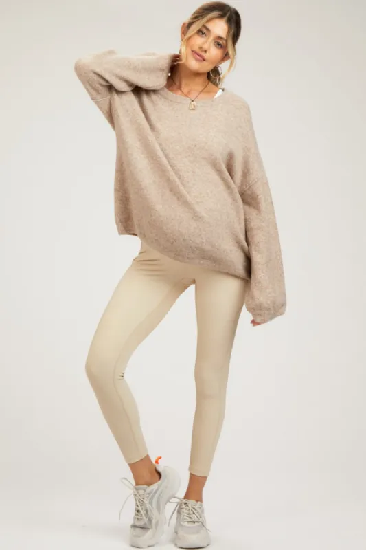 Beige Ribbed Maternity Active Leggings sold by Pinkblush