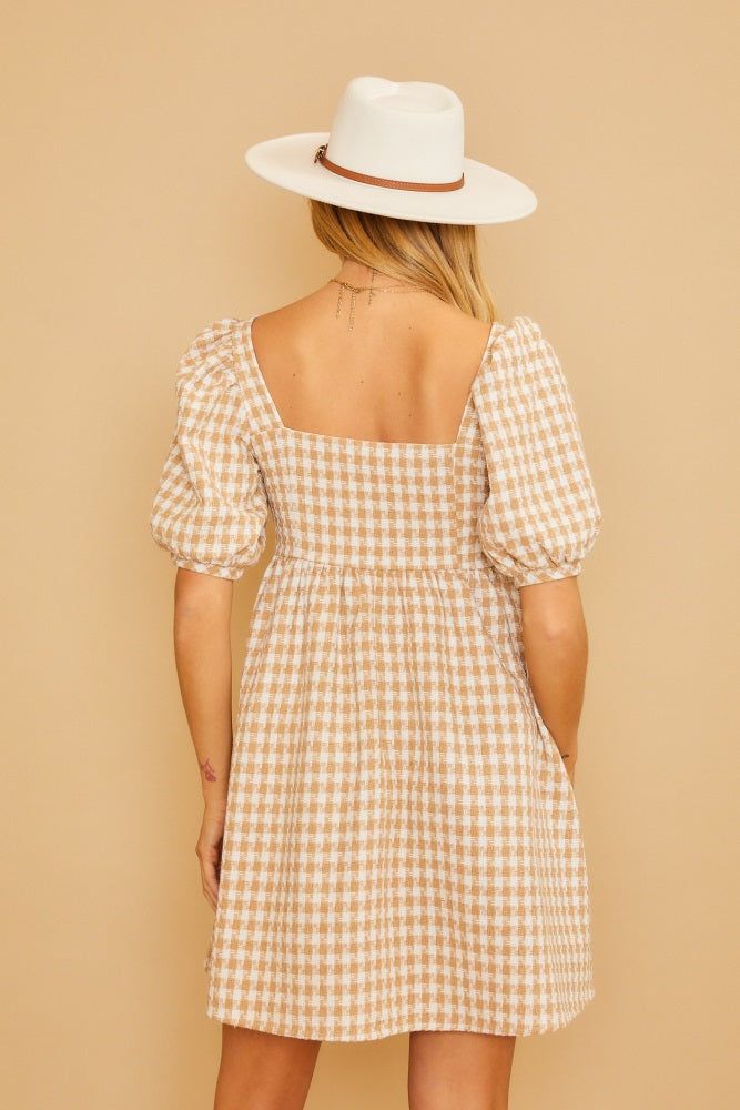 Taupe Houndstooth Tweed Square Neck Dress sold by Pinkblush product image thumbnail 3