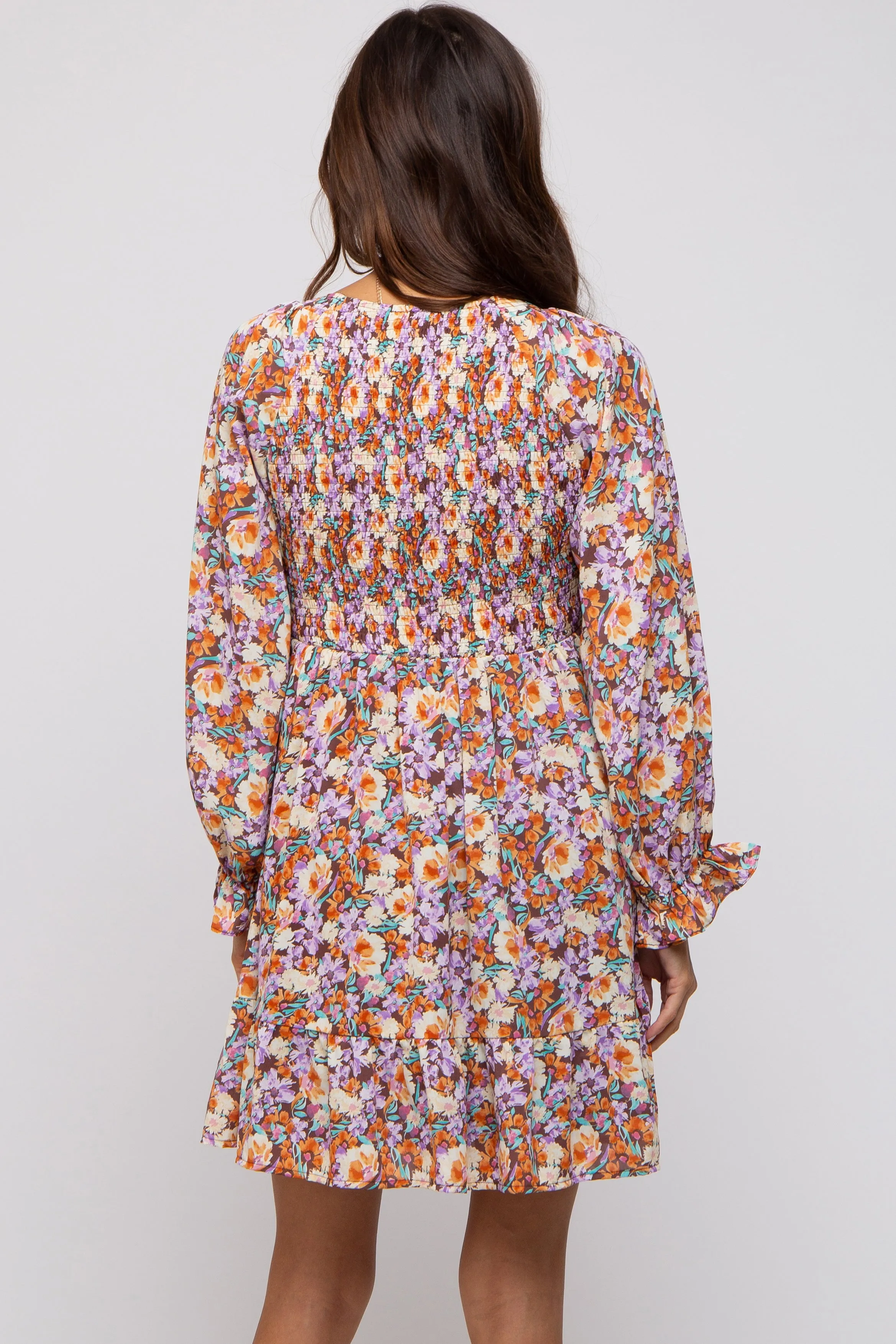 Brown Floral Smocked V-Neck Maternity Dress sold by Pinkblush product image thumbnail 4