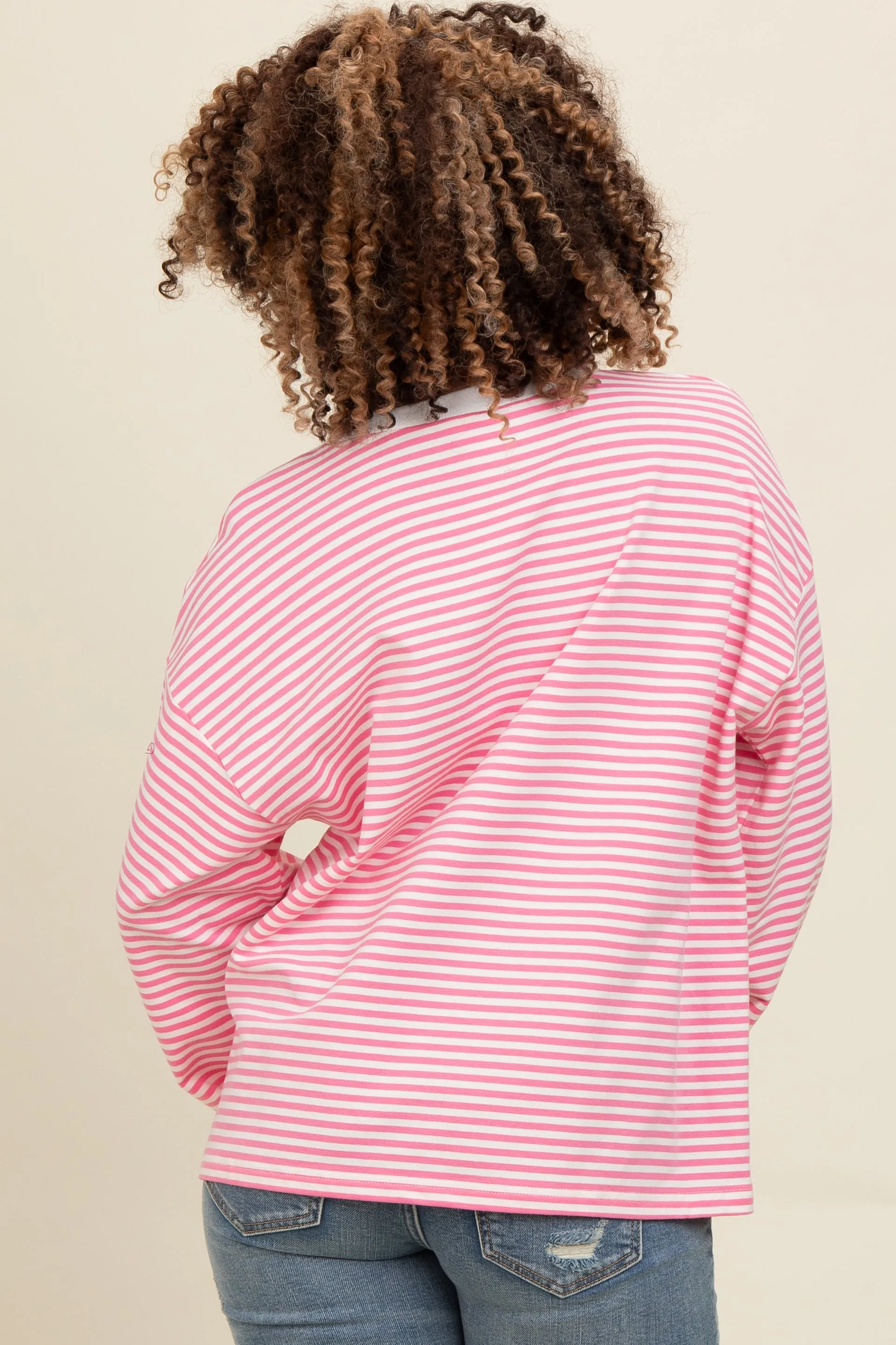 Pink Striped Balloon Sleeve Pullover sold by Pinkblush product image thumbnail 4