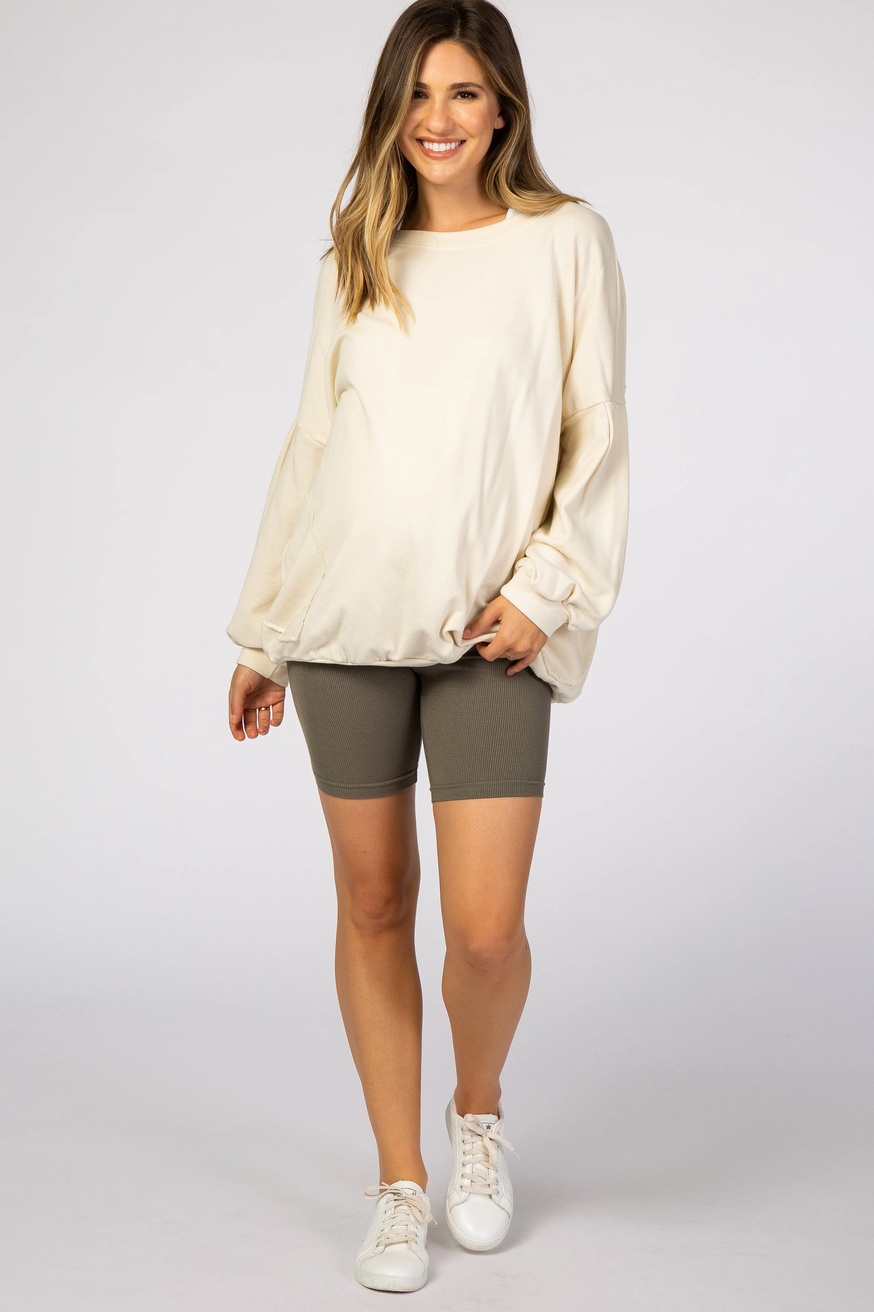 Olive Ribbed Maternity Bike Shorts sold by Pinkblush