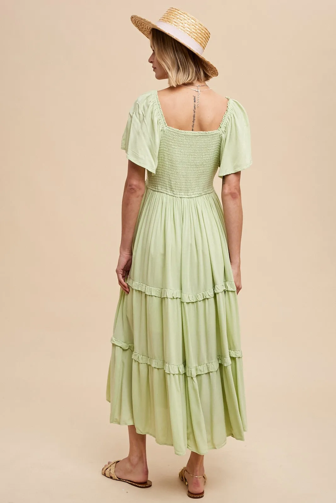 Sage Crochet Lace Tiered Ruffle Maxi Dress sold by Pinkblush product image thumbnail 3